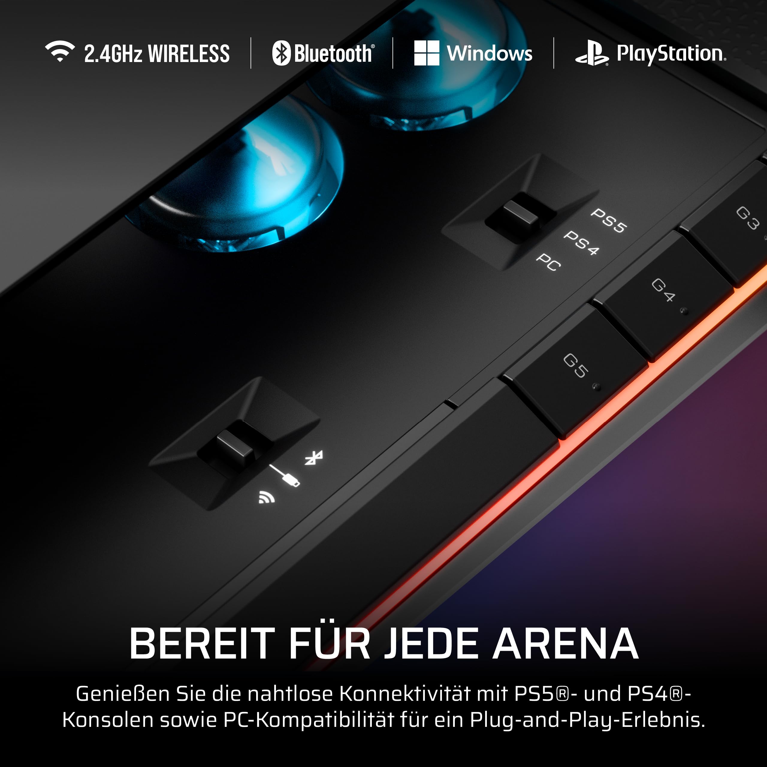 Corsair NOVABLADE PRO Kabel-und Hebelloser Controller mit Hall-Effekt | 15-Haupttasten-Layout, 1000Hz-Polling, 2,4 GHz Kabellos, SOCD, MGX Hyperdrive Hall-Effekt-Magnetschalter, PS5, PS4, PC