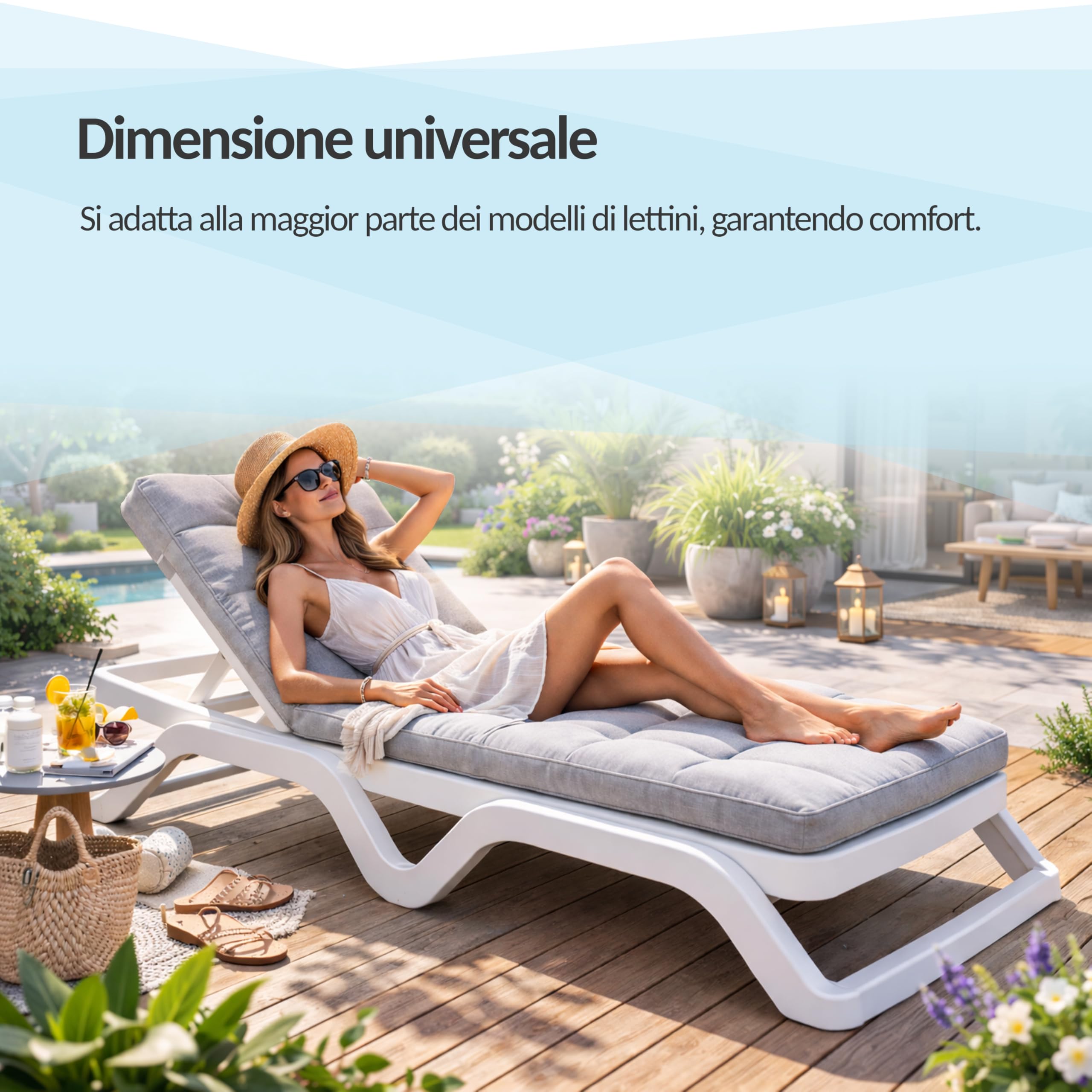 POKAR Cuscino per Sdraio da Giardino 200x60x13 cm | Materassino per Lettino Prendisole Trapuntato | Idrorepellente e Impermeabile | Cuscino per Sedia a Sdraio | OEKO-TEX | Fabbricato nell'UE | Beige