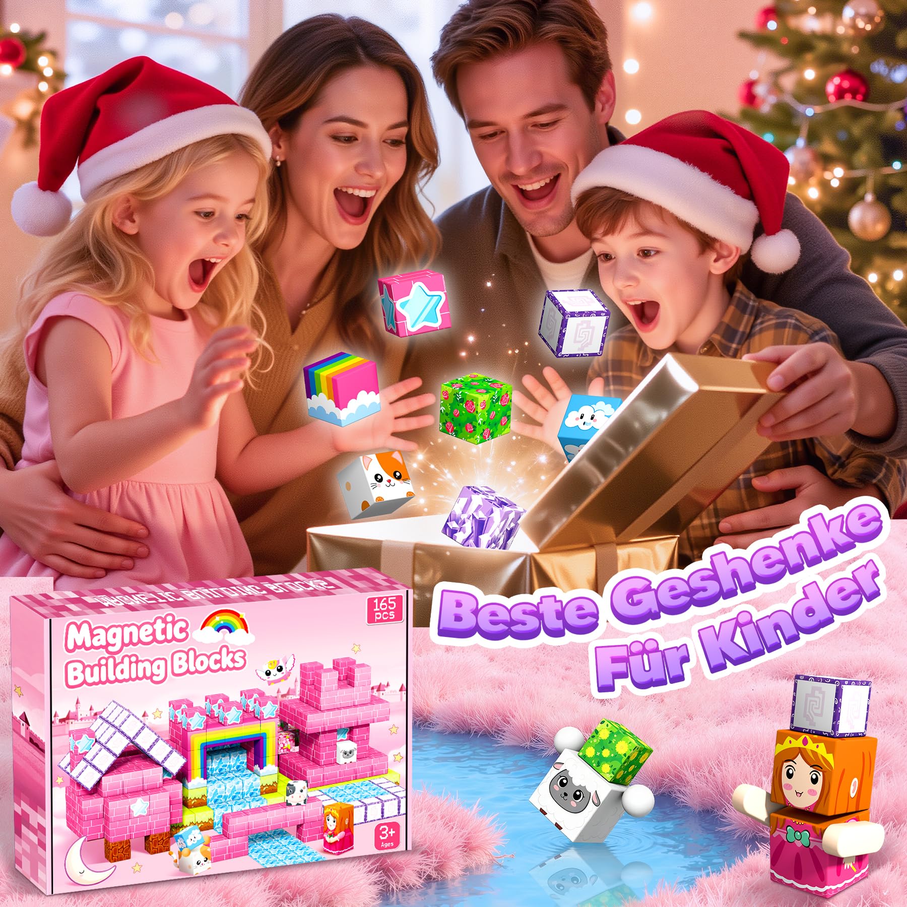 Magnetische Bausteine - 165 Teile Mine Magnetbausteine Spielzeug ab 3 Jahre mädchen, Magnetische Bauwelt Ostergeschenke and Halloween Spielzeug Magnetblöcke für Kinder ab 3 4 5 6 7 8 9 Jahre
