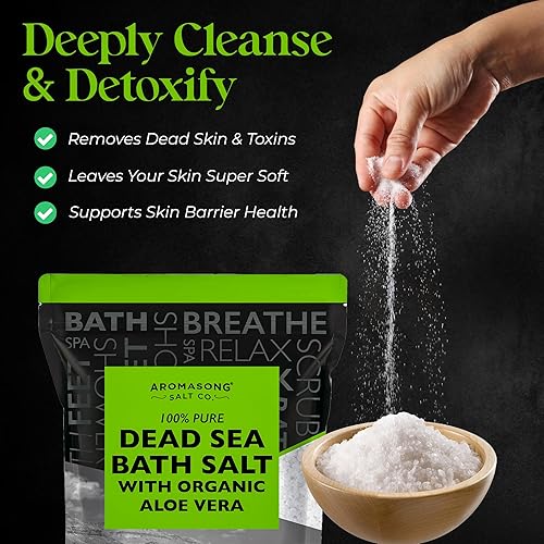 Miniatura 9 de Sal pura del mar muerto para remojar con aceite esencial de lavanda 100% natural, sal de baño de spa de 2.43 libras en paquete resellable, para