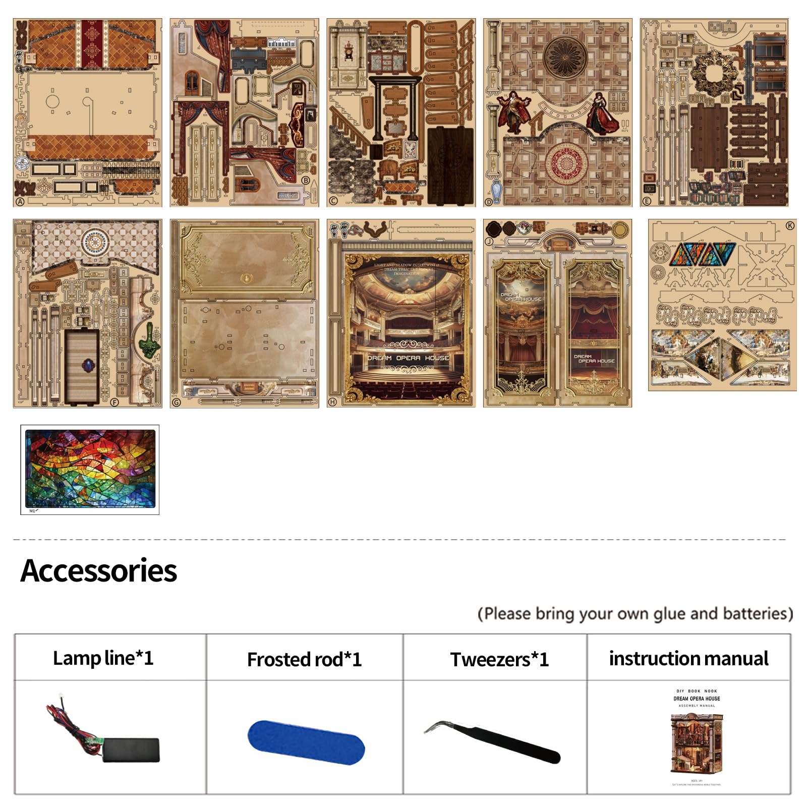 Book Nook Kit w klasycznym stylu vintage – wymarzona robota (Dream Opera House), miniaturowy dom, drewniane puzzle 3D z diodami LED, zestaw do majsterkowania dla dorosłych i młodzieży