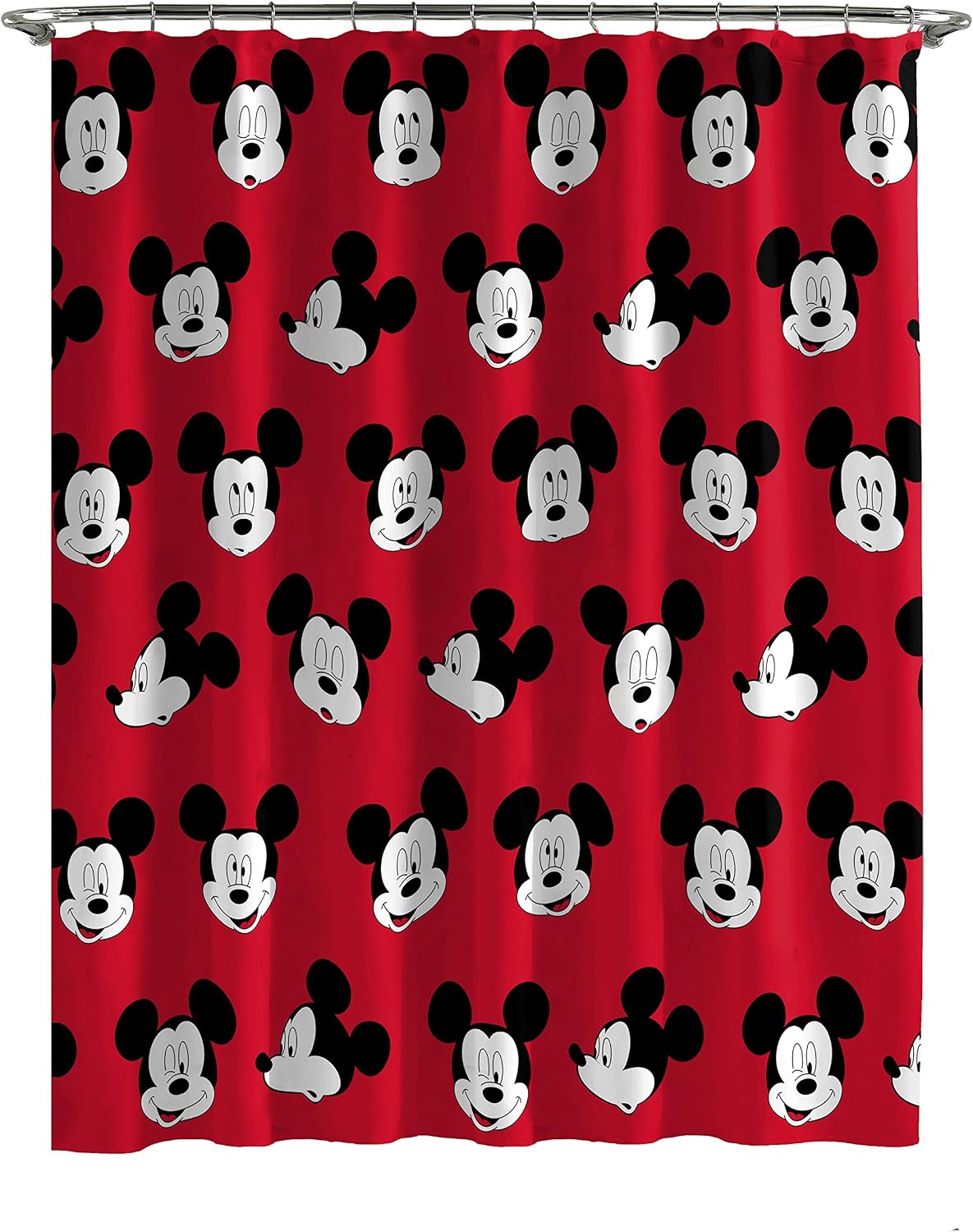 NIDSDIN Disney Mickey Mouse Cute Faces Shower Curtain & 12-Piece Hook Set & Easy Use - Kids Bath Features Mickey Mouse (Official Disney Product), 72" x 72"