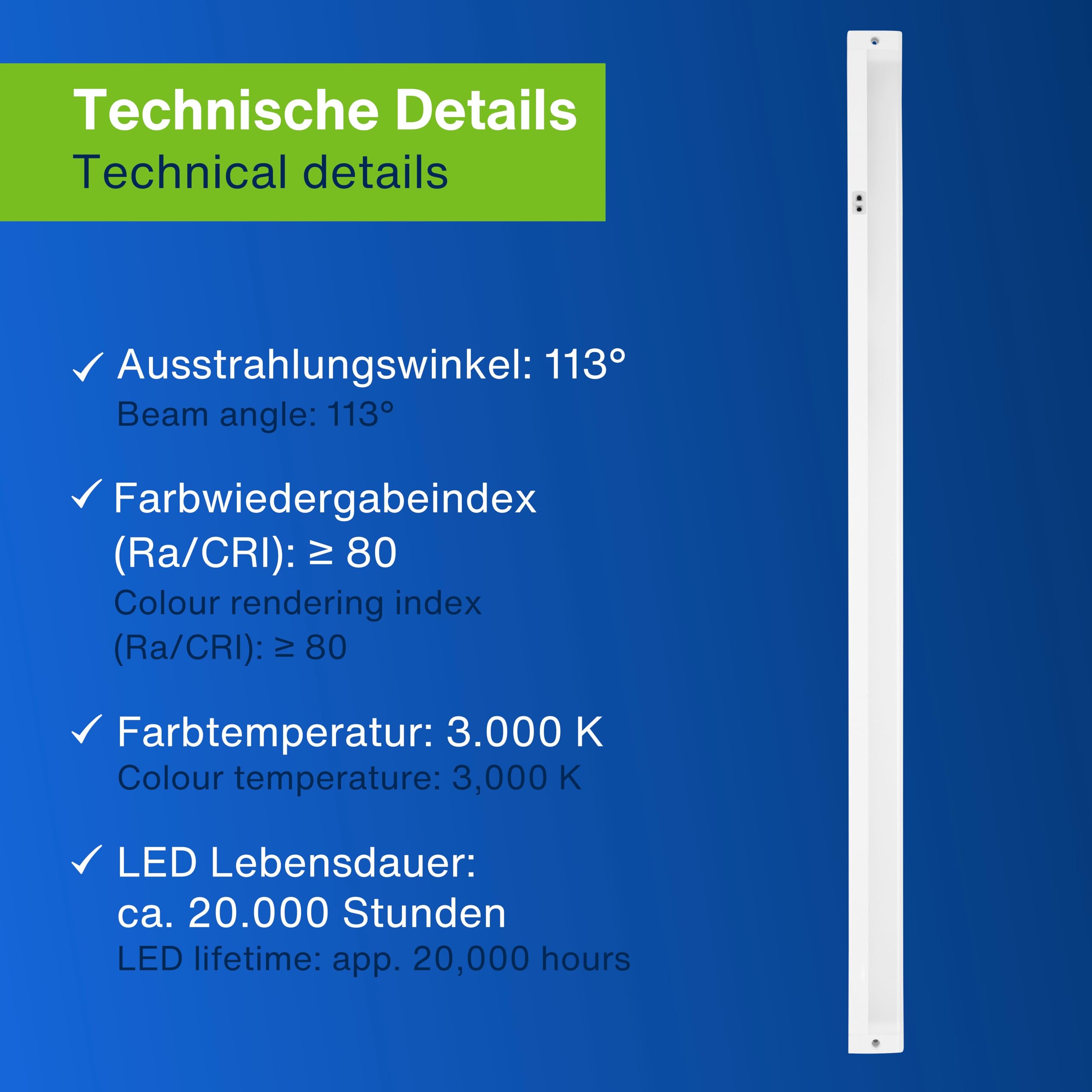 REV Illuminazione per armadio da cucina a LED, 90 cm, 8 W, 620 lumen, 3000 K, illuminazione da cucina piatta con sensore, montaggio facile, bianco