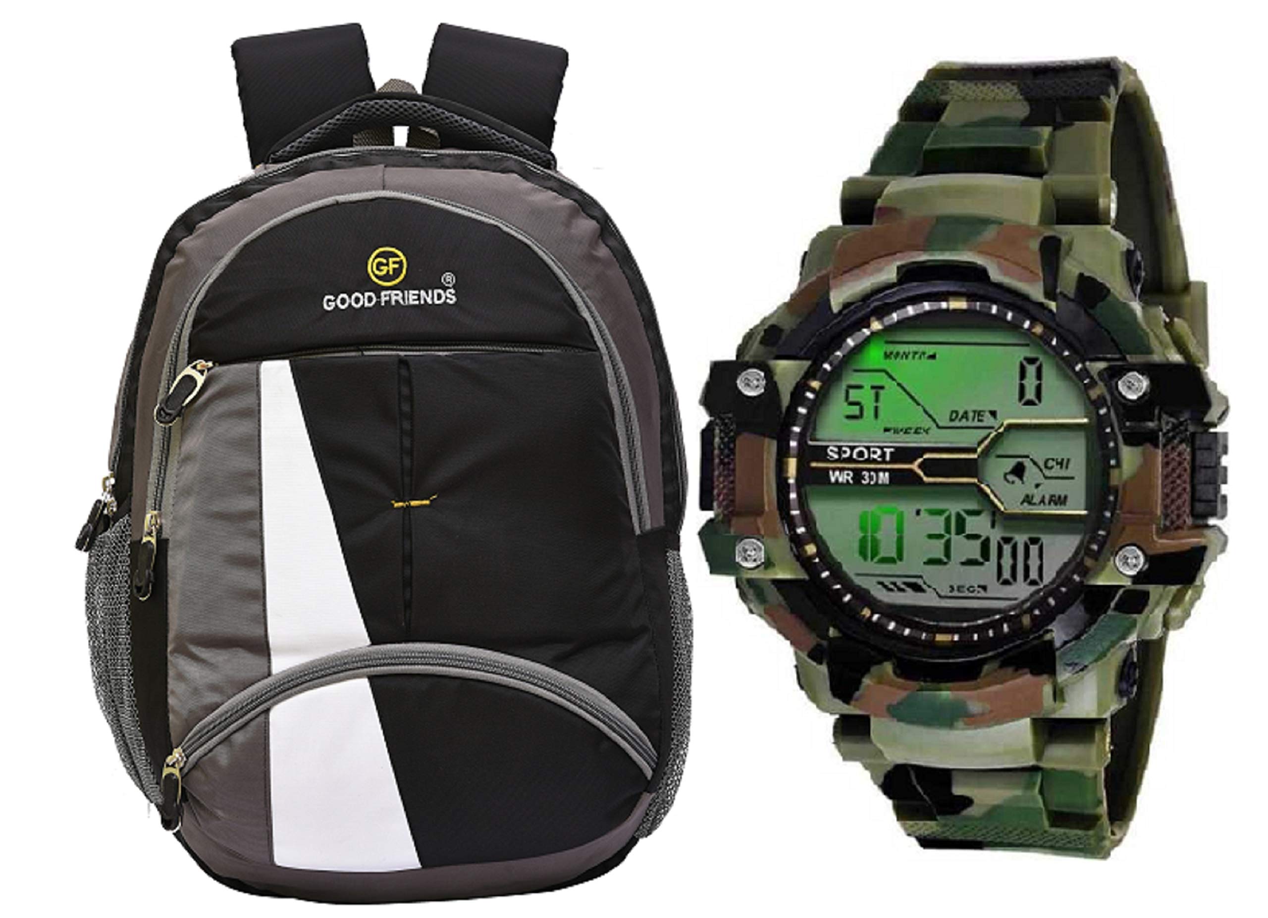 Good Friends Canvas Polyester School Bag, College Bag, Laptop Bag for Boys and Girls Military Watch