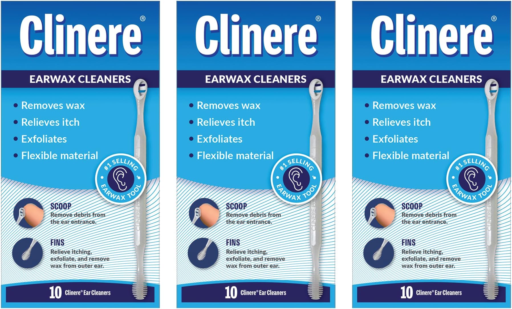 Clinere® Ear Cleaners, 10 Count, (Pack of 3) Earwax Remover Tool Safely and Gently Cleaning Ear Canal at Home, Ear Wax Cleaner Tool, Itch Relief, Ear Wax Buildup, Works Instantly, Earwax Cleaners