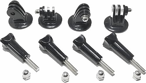 Paquete de 4 adaptadores universales de montaje en trípode negro con tornillo de pulgar largo para cámaras de acción. Compatible con cámaras GoPro