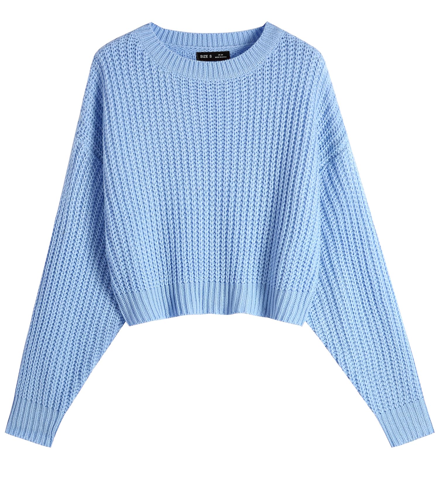 Cute Crew Neck Batwing Cropped Sweater for Women Fall Winter Casual Soft Knitted Semi Short Pullover Tops