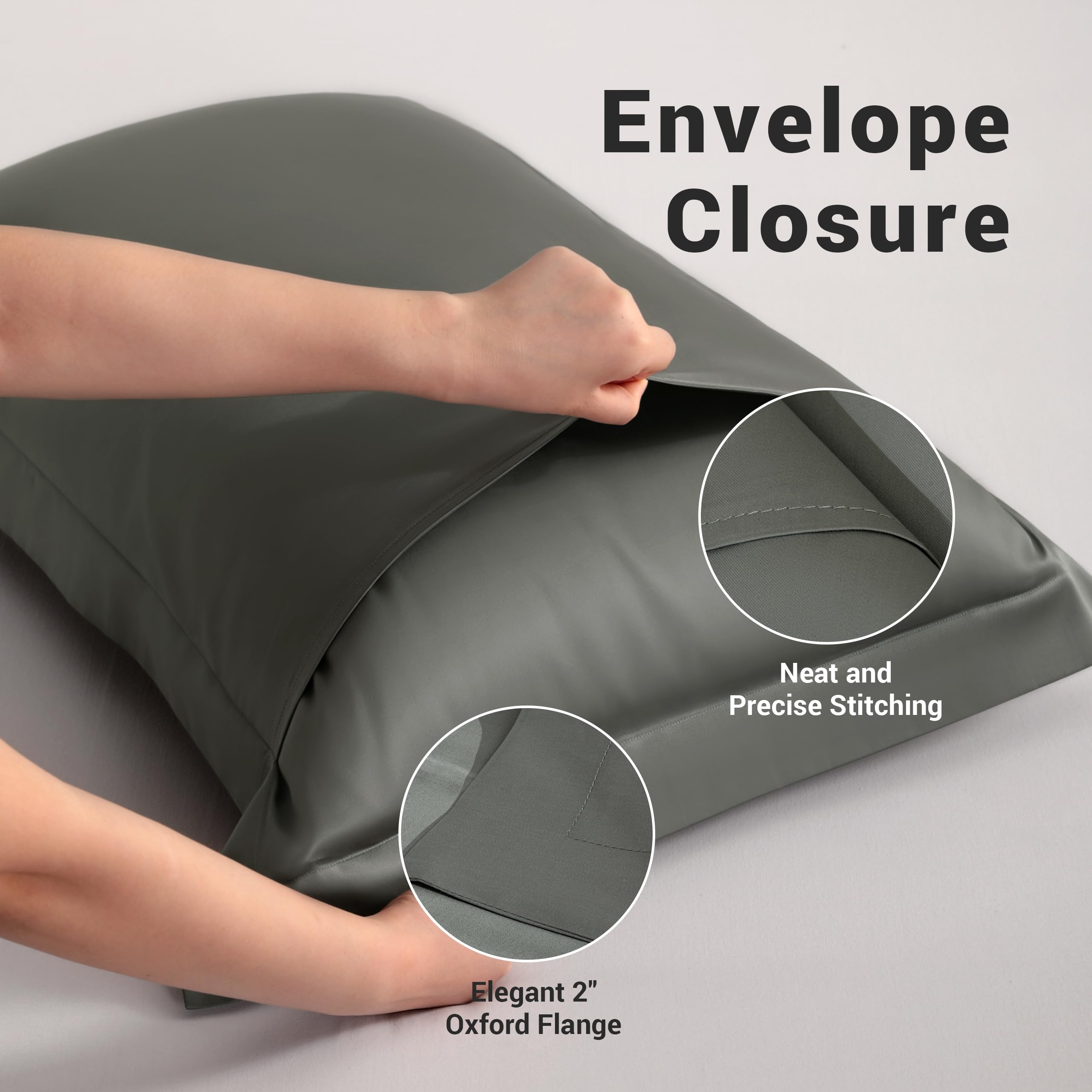 NTBAY Paquete de 2 fundas de almohada europeas de 500 hilos, 100 % algodón egipcio, súper suaves y transpirables, fundas de almohada cuadradas, 26 x 26 pulgadas, gris oscuro