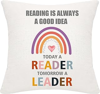 Reading is Always a Good Idea Today A Reader Tomorrow A Leader Cushion Covers Decorate Book Club Reading Corner Reading Room Boys Girls Kids Gift Playroom Nursery (reading is always a good idea)