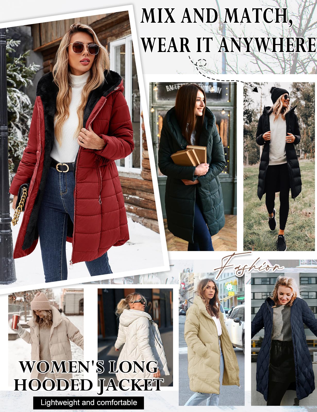 CMTOP Cappotto Donna Invernale Lungo Imbottito Parka Donna con Fodera in Peluche Cappuccio Regolabile Tessuto Idrorepellente Tasche con Zip e Polsini Antivento a Costine