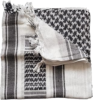 100% Cotton Black and White Palestinian Shemagh Scarf Arab Keffiyeh Army Military Desert Head Neck Wrap Unisex