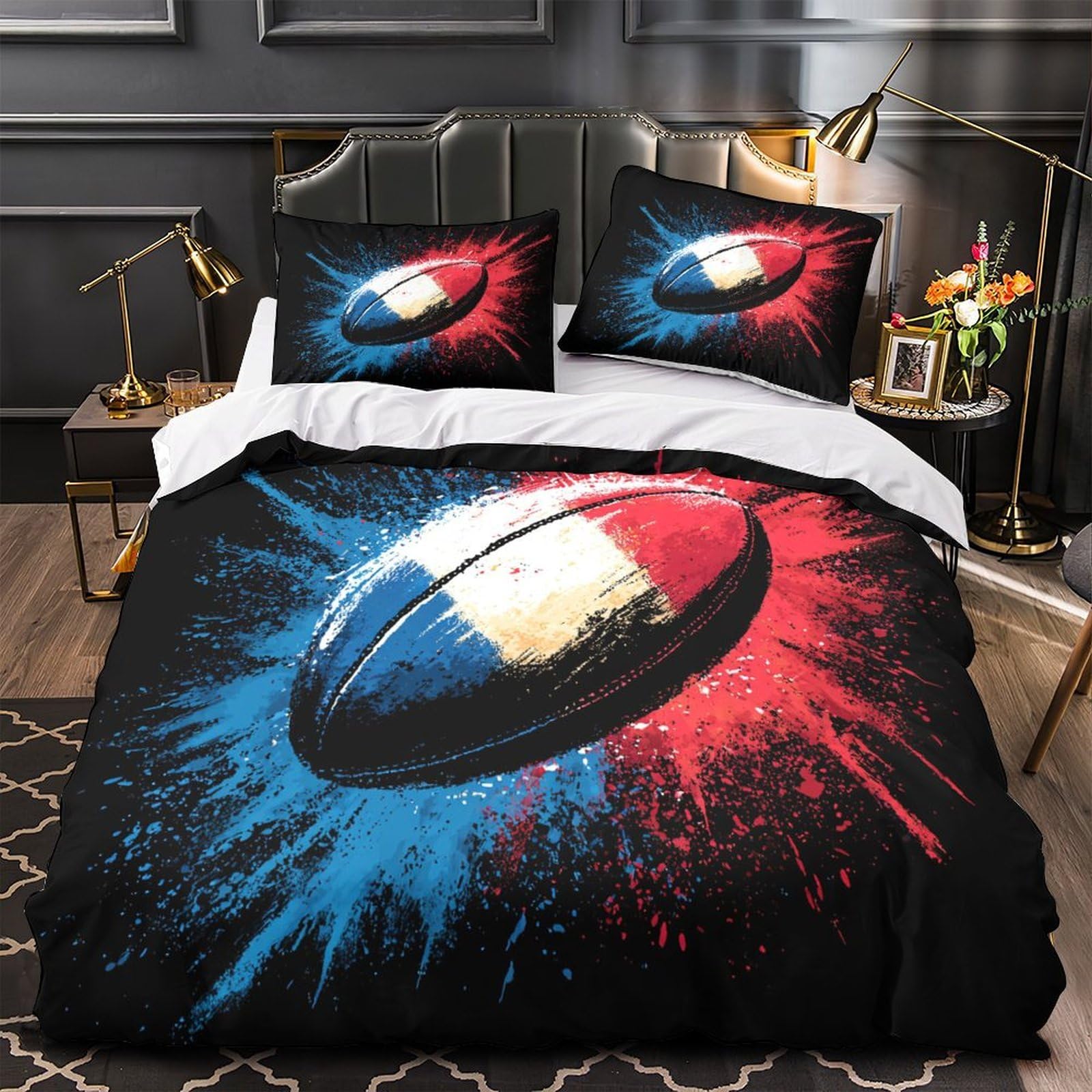 Housse de couette rugby 140x200 cadeau deco chambre enfant