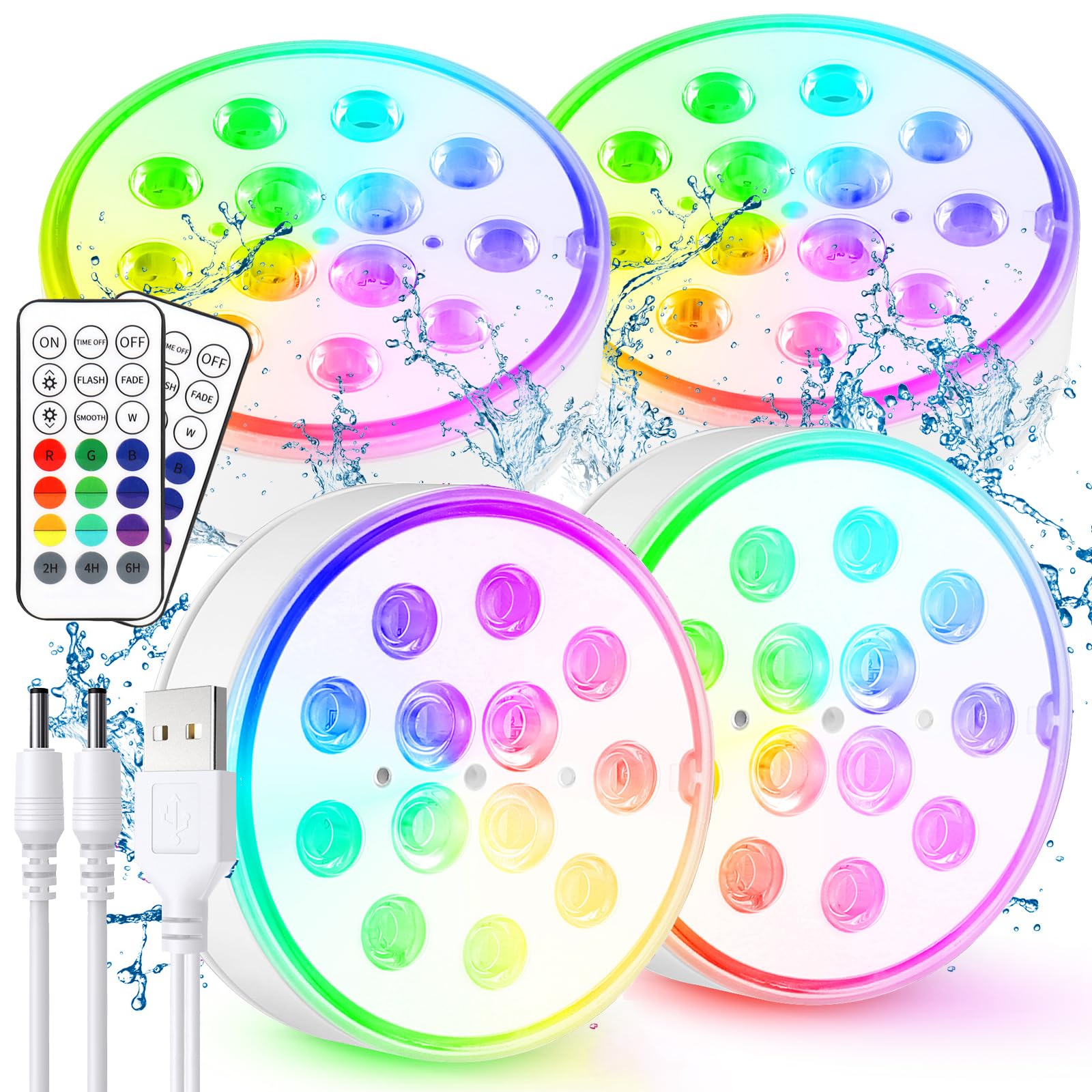 Czemo Luz subacuática recargable LED para piscina con imán, luz de piscina con mando a distancia, IP68, resistente al agua, para piscina, estanque, acuario, iluminación (multicolor, 4 unidades)