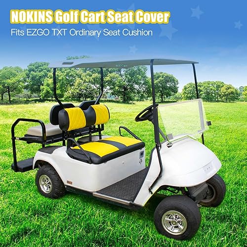 Miniatura 10 de NOKINS Fundas de asiento de carrito de golf, reemplazo EZGO TXT OEM Cojín de asiento delantero ordinario, vinilo marino premium (negro)