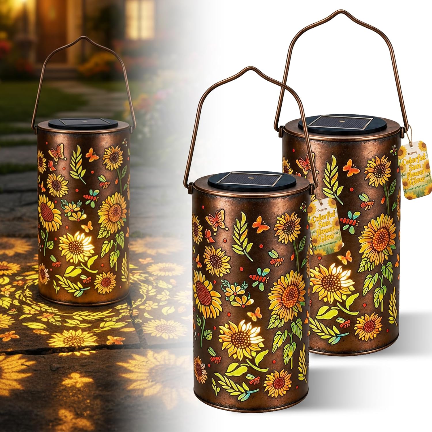 Colorful Sunflower Glow Solar Garden Lantern for Outside Solar Lights Outdoor Waterproof Patio Porch Decor Gifts for Grandma Mother Bride Gardening Decorations Natural Life to Women (2PC)