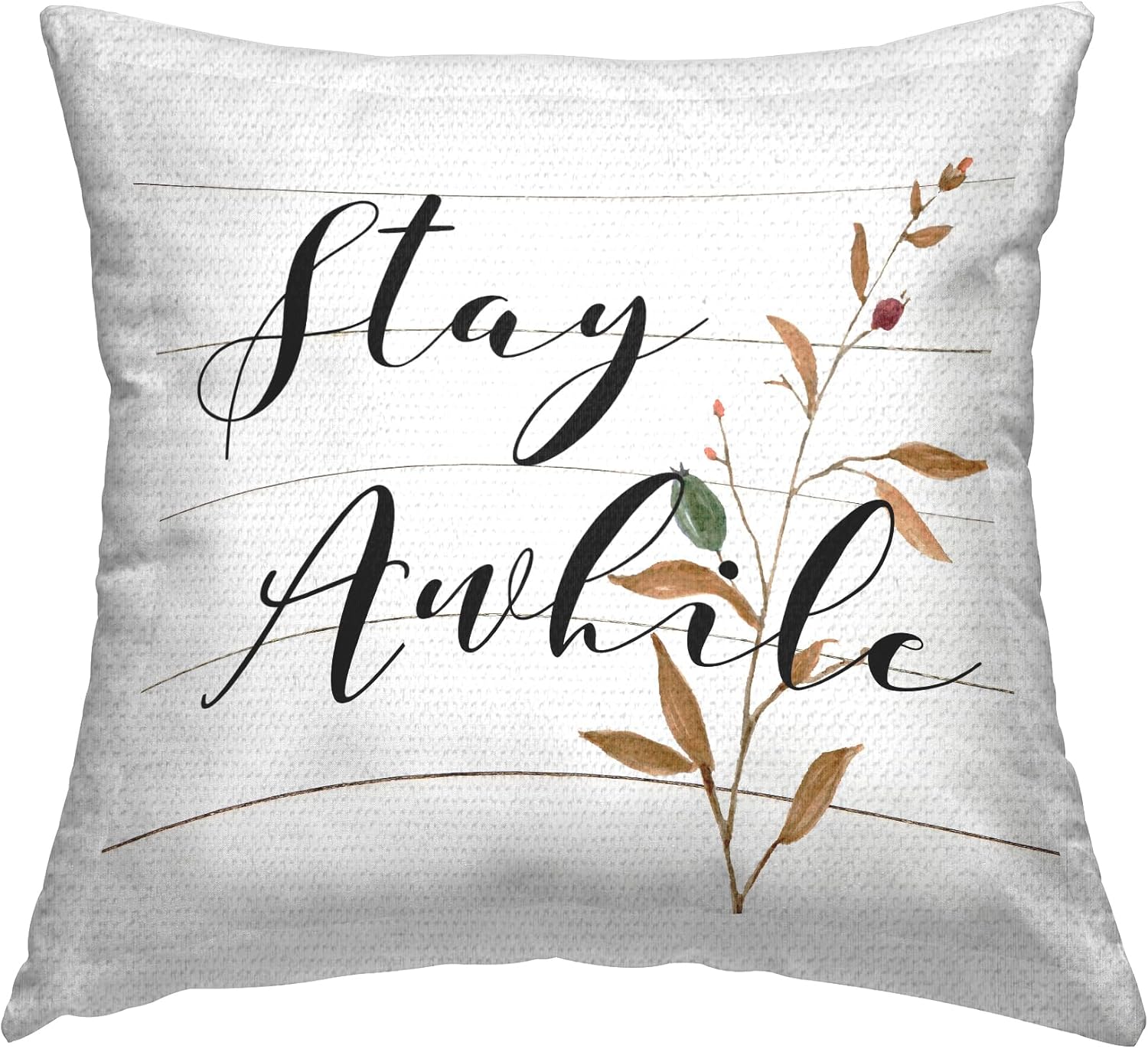 Stupell Industries Stay Awhile Cottage Phrase Outdoor Printed Pillow, 18 x 18, Off- White