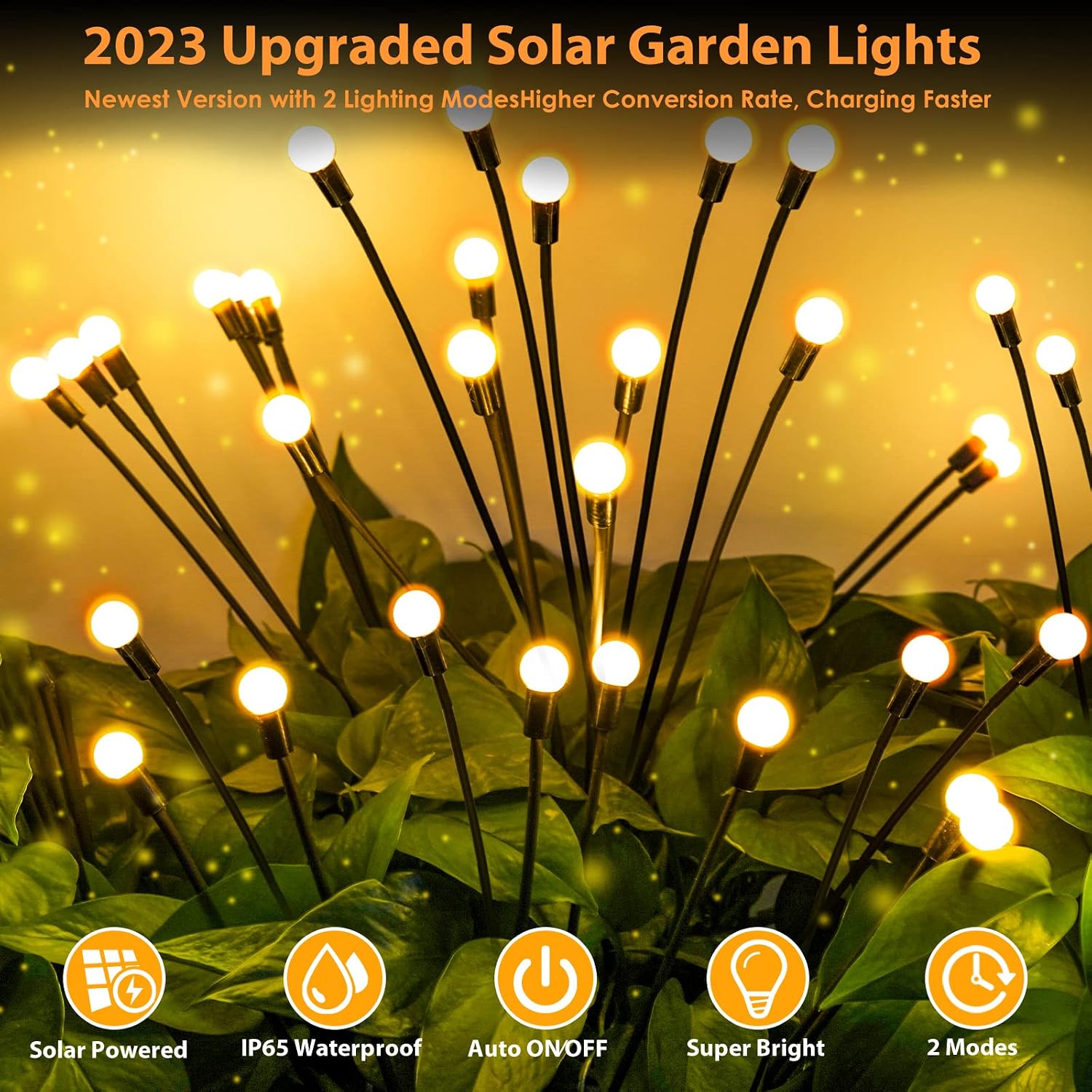 𝟚𝟘𝟚𝟛 𝕌𝕡𝕘𝕣𝕒𝕕𝕖𝕕 8pack 64LED Solar Garden Lights - Solar Firefly Lights Outdoor, Solar Swaying Light, Sway by Wind, Solar Fairy Lights Outdoor Waterproof for Garden Decoration (Warm White)