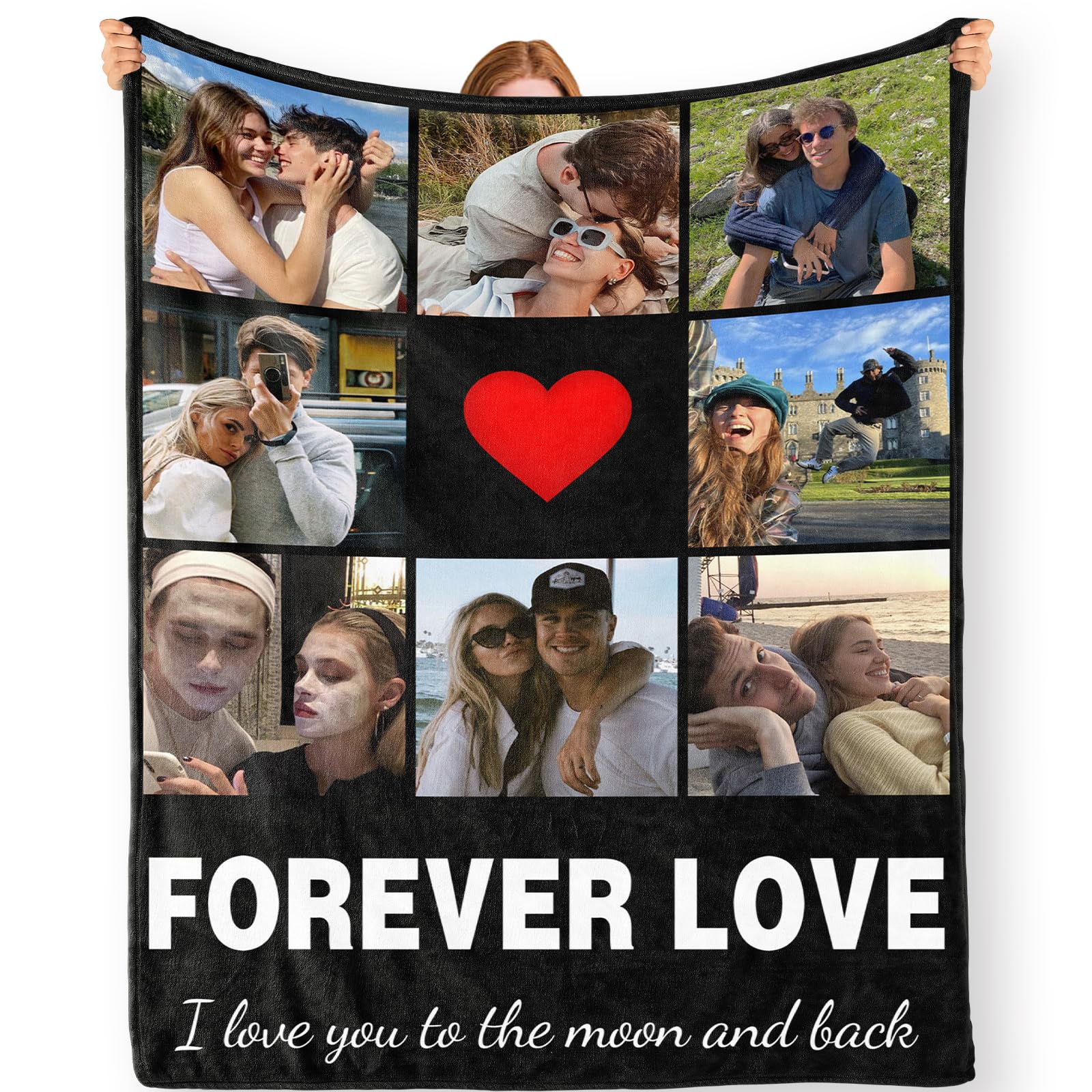 Bemaystar Personalised Photo Blanket with 9 Photos | Custom Gift for Wedding Anniversaries, Birthdays & Couples | Soft Flannel Blanket with Names & Dates – Unique Memories for Him/Her