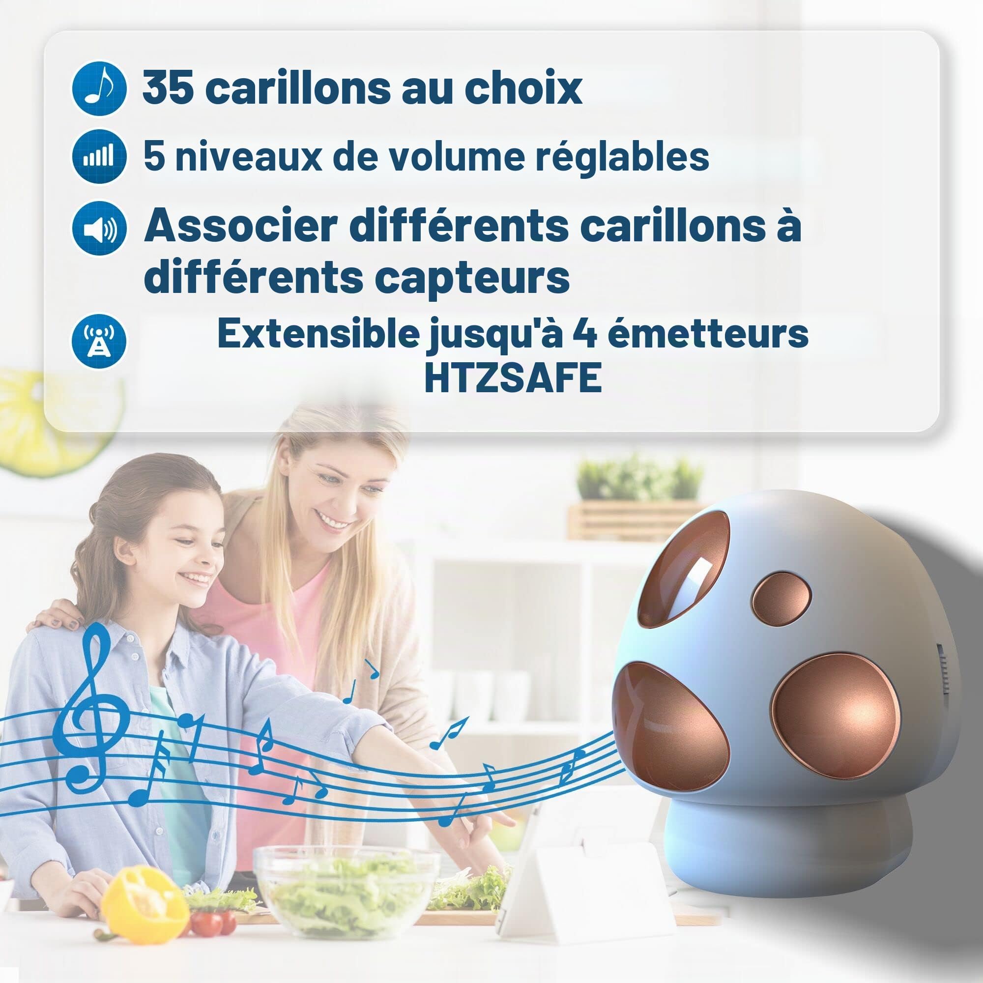 HTZSAFE Alarme Solaire pour allée - 1 récepteur + 2 capteurs | avec une portée de 1/2 mile-Détecteur de mouvement sans fil résistant aux intempéries et détecteur d'extérieur