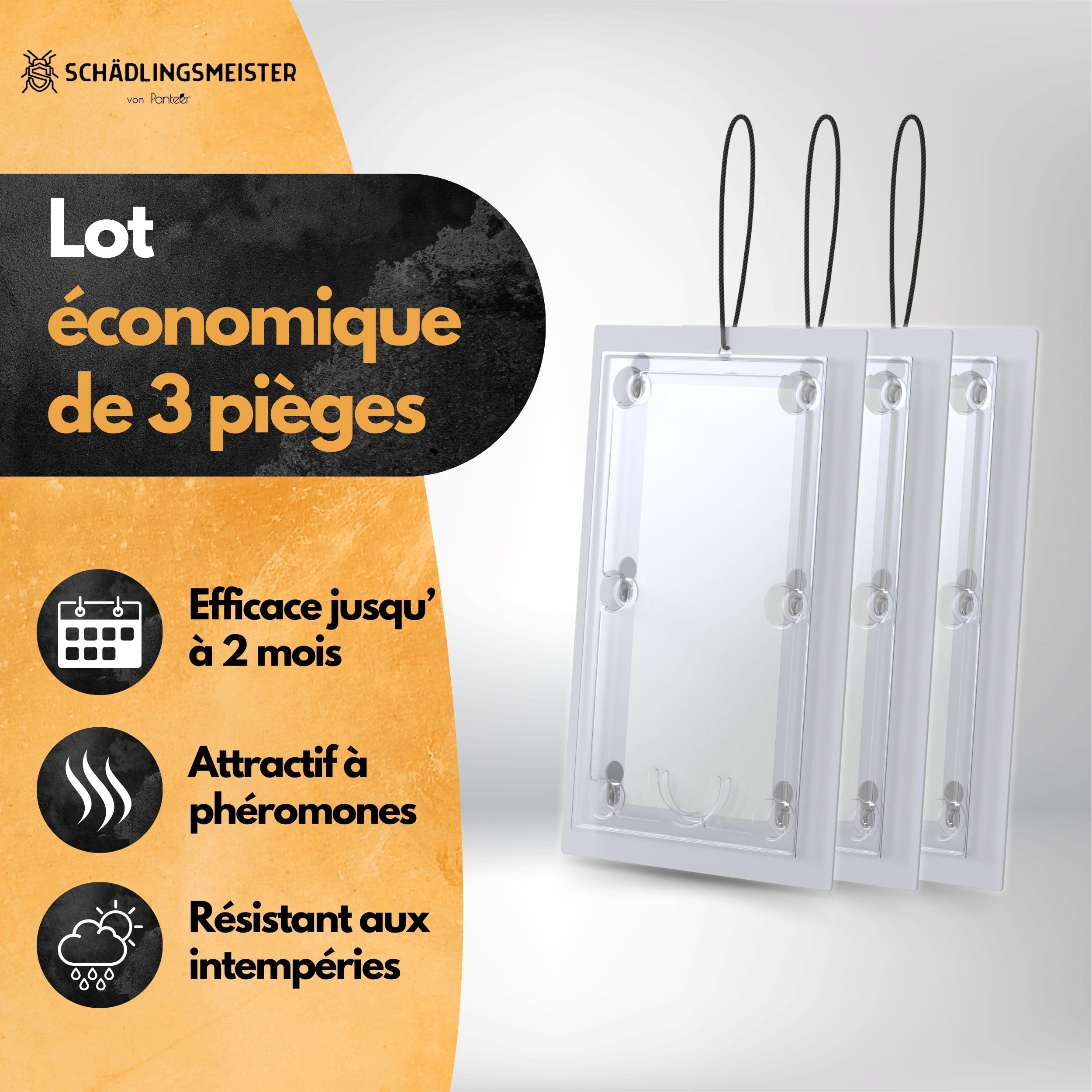 SCHÄDLINGSMEISTER® Lot de 3 pièges à carpocapse de pomme, avec ficelle, piège à phéromones pour lutter contre le carpocapse du pommier, lutte contre le carpocapse du pommier, lutte contre les