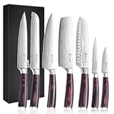 Chef Knife Set&comma; 7 Pieces Kitchen Knife Set&comma; High Carbon Stainless Steel&comma; Ultra Sharp Knife Set&comma; Professional Knives Set for Kitchen with Pakkawood Handle