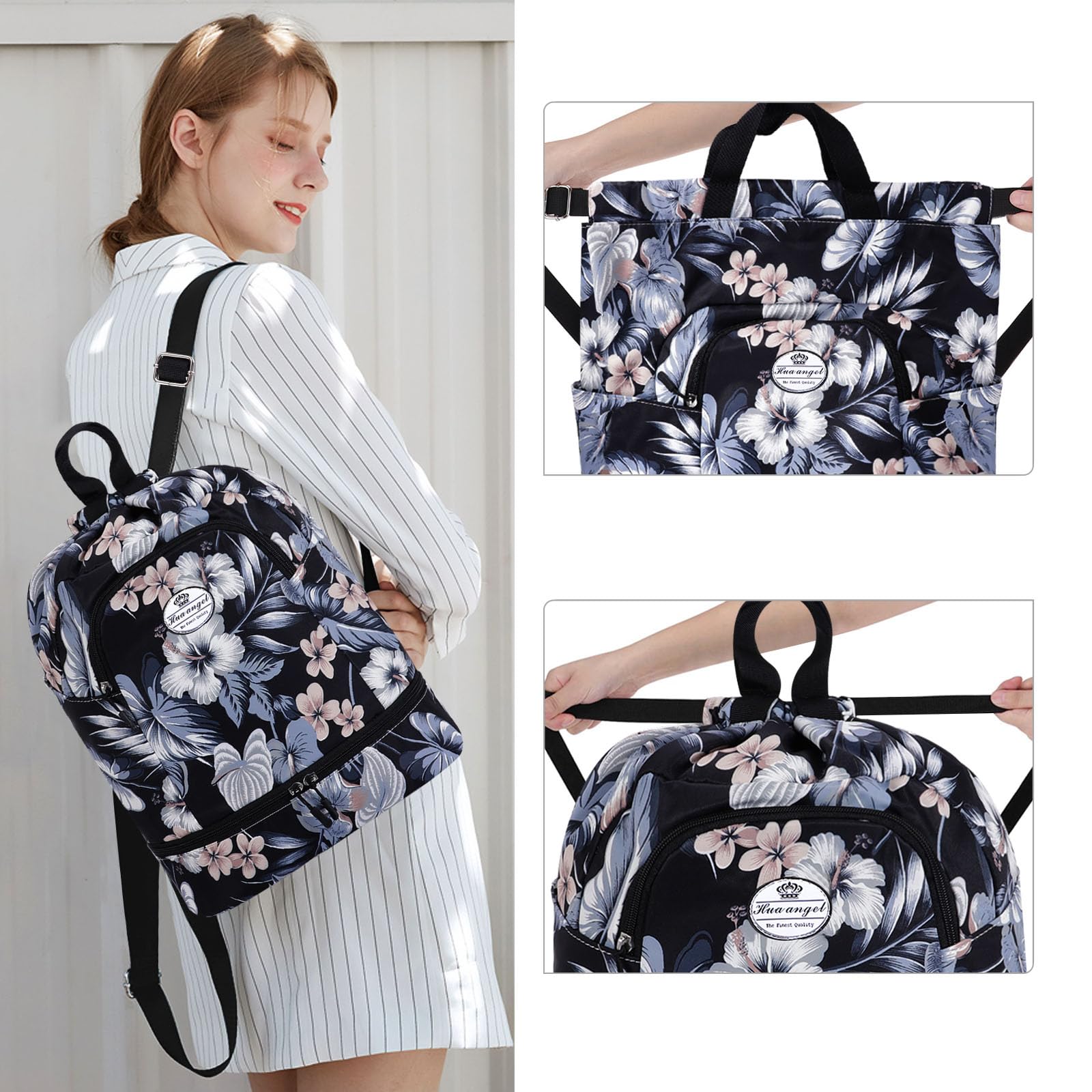 HUA ANGEL Unisex Drawstring Backpack Sports Gym Bag Drawstring Bag Weekend Daypack with Shoe Compartment for Women Men Basketball Football Outdoor Fitness Yoga Swimming Beach - Image 2