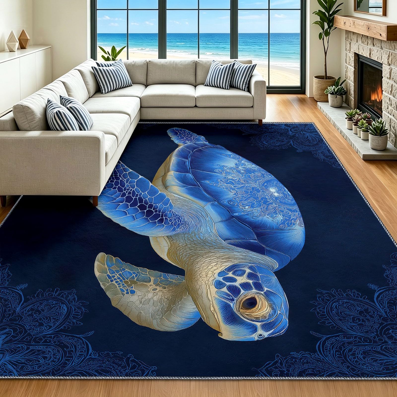 Alfombra antideslizante para evitar caídas, alfombrilla de pasillo azul de tortuga marina
