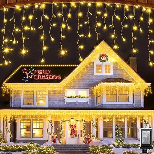 Miniatura 1 de 810 luces LED de Navidad para exteriores de 82 pies, 180 gotas de hielo, 12 modos profesionales con temporizador de memoria y brillo, tira de luz de