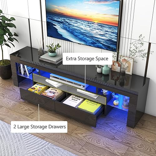 Miniatura 5 de Vinctik 6&Fox Soporte de TV LED de 70 pulgadas para TV de 758085 pulgadas, moderno soporte de TV negro para sala de estar, centro de entretenimiento