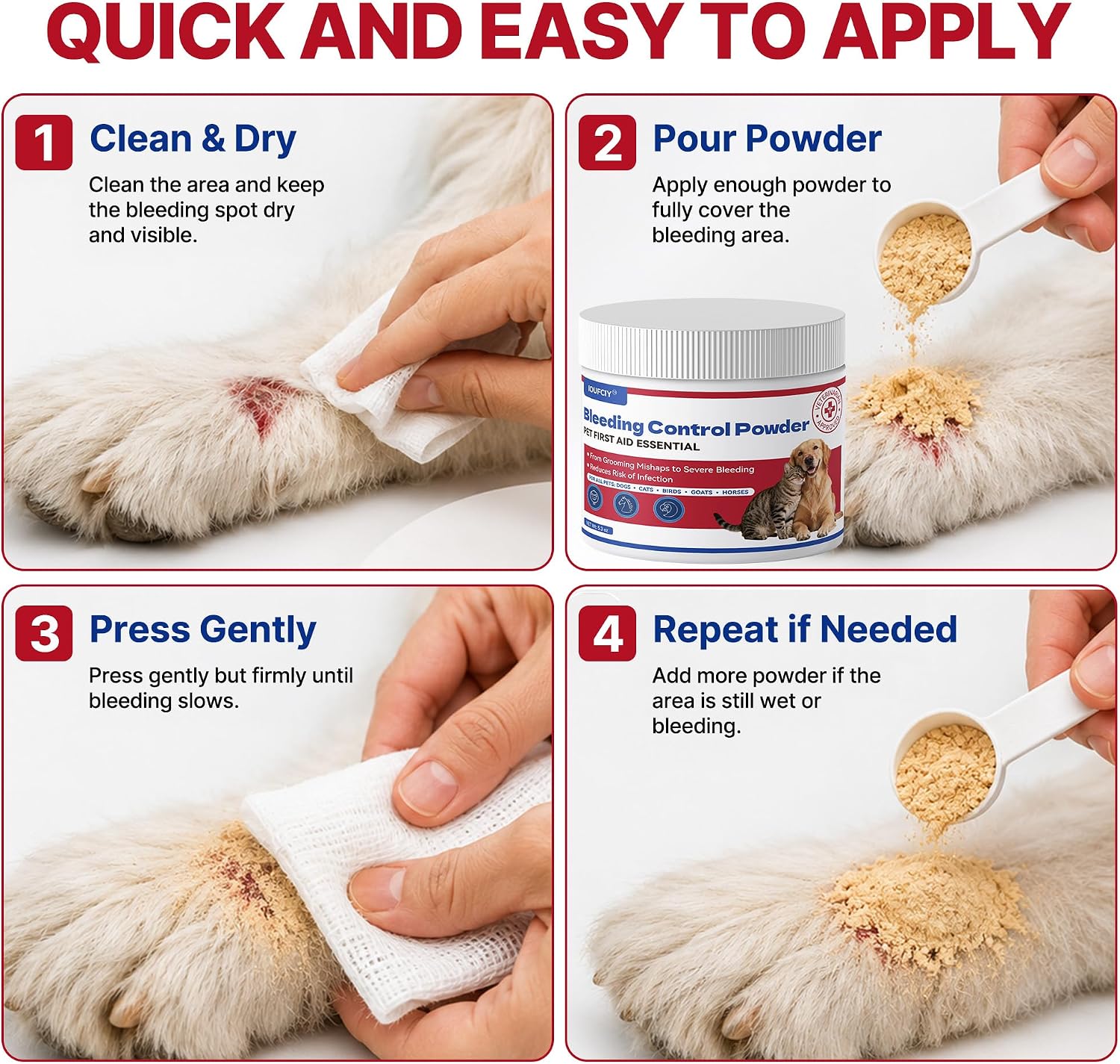 Dog First Aid Bleeding Control Powder, Quick Stop Bleeding for All Animals, Blood Clotting Support for Emergency Wound Care, Blood Clotting for Severe External Bleeding, Paw Cuts, Nail Bleeds, Scrapes