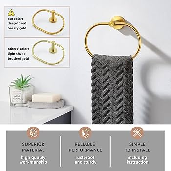 Towel Ring For Bathroom, Gold Towel Bar Hangers Wall Mount, Stainless Steel Hand Towel Holder, Modern Round Towel Hanger By Eolax