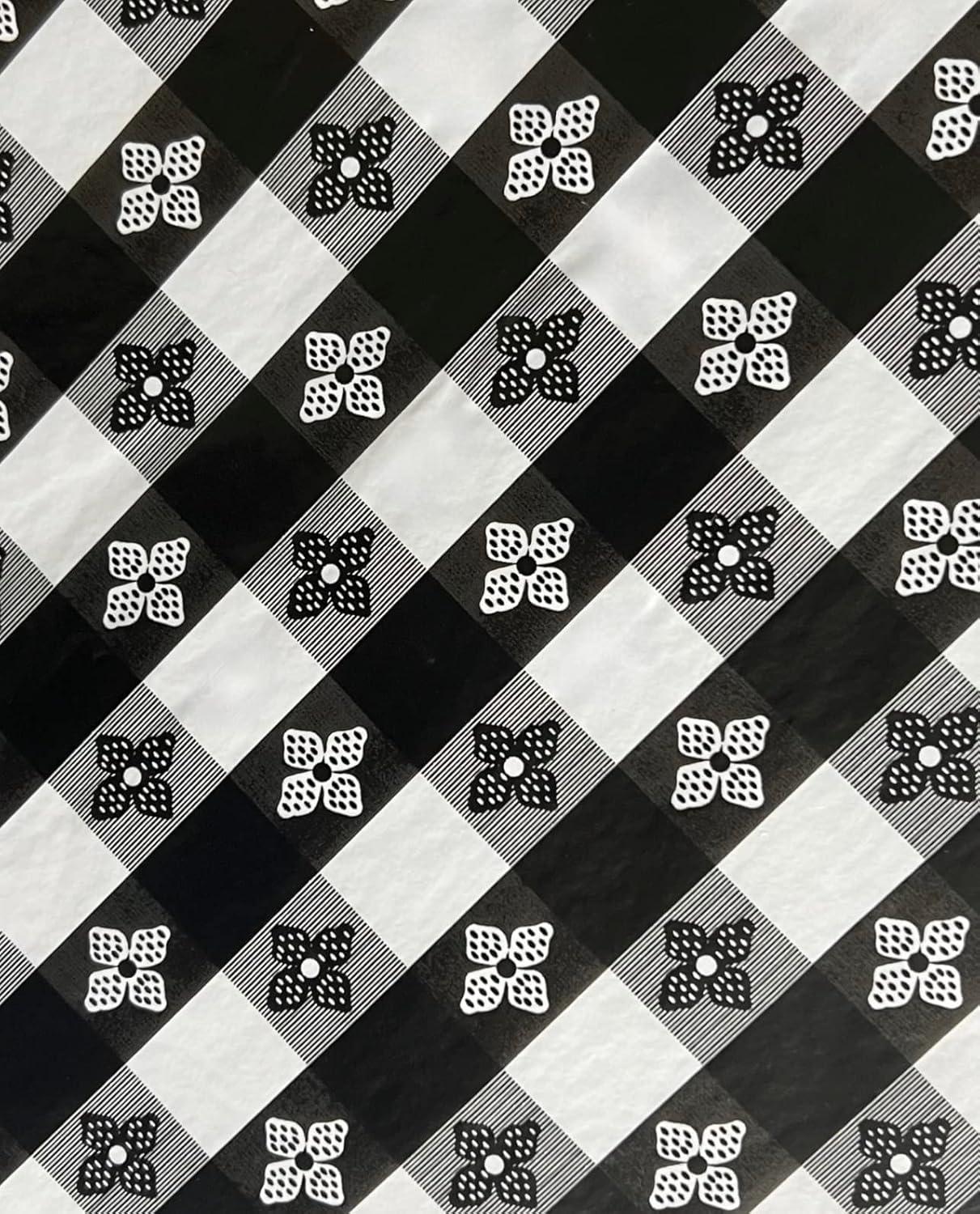 Blue Hill, Black, 52"x120", Classic Tavern Check, Flannel Backed, Vinyl Tablecloth Made in The U.S.A