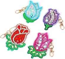 MWOOT 5D DIY Ostern Diamant-Malerei Schlüsselanhänger – 4 Motive, Inkl. Strass, Für Kinder & Erwachsene