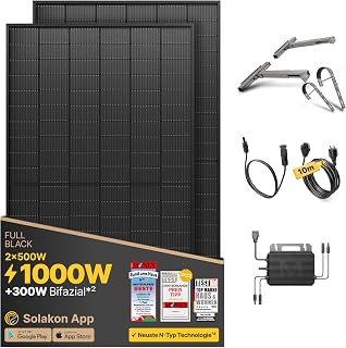 Solakon® 1000W Balkonkraftwerk mit Halterung (Balkon) - Balkonkraftwerk 800W komplett Steckdose - neuester 800 Watt Wechselrichter - Solaranlage Komplettset - 500W bifaziale Solarmodule inkl. Zubehör
