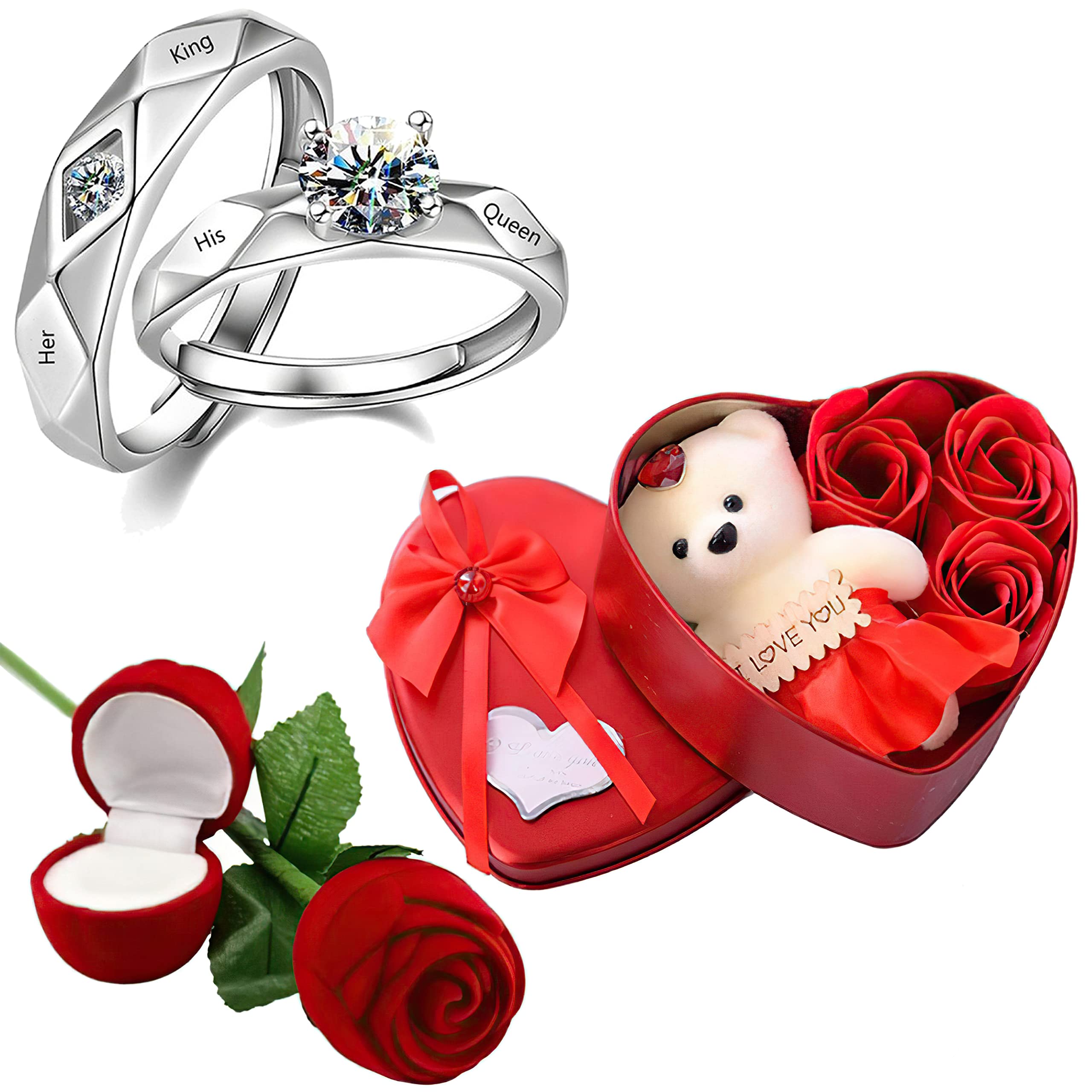 Fashion Frill Valentine Gift For Girlfriend Silver Couple Ring Red Rose Ring For Women Girls Men Boys Valentines Day Gift Heartbox With Teddy Gifts For Wife Girlfriend Boyfriend His Her, Adjustable (B0BSC39C9M) Amazon Price History, Amazon Price Tracker