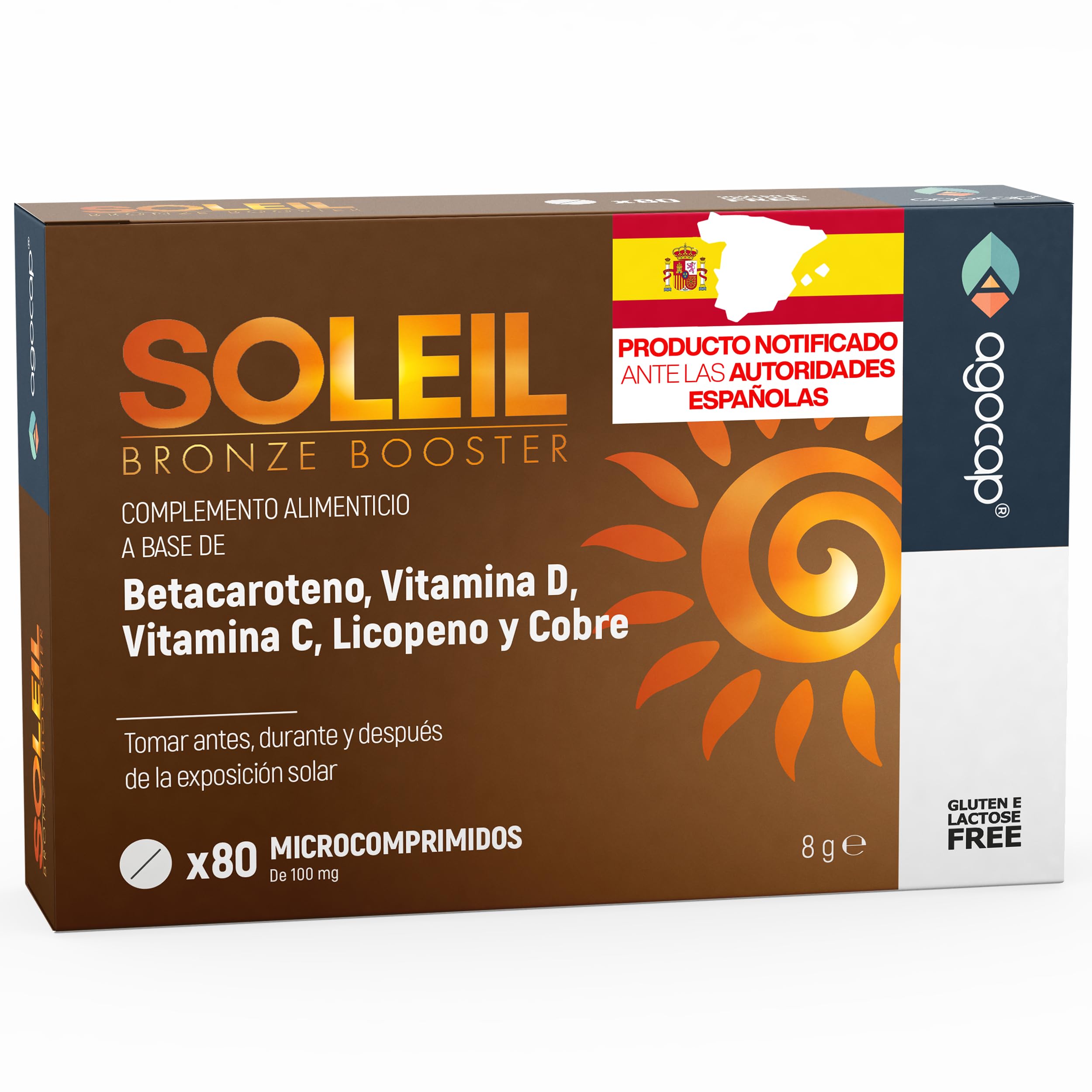 Acelerador Bronceado, SOLEIL - 80 tabletas con betacaroteno, Cobre, Selenio, Licopeno, Vitamina C,D,E,B. Suplemento acelerador de bronceado, Betacaroteno capsulas, acelera y mantiene la piel dorada