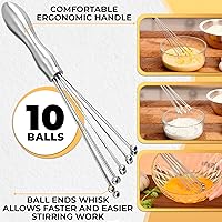 Vista 3 de Juego de batidores de bola de 2 piezas, juego de batidor de acero inoxidable con cómodo mango ergonómico, excelente para huevos, 10 cabezas de bola