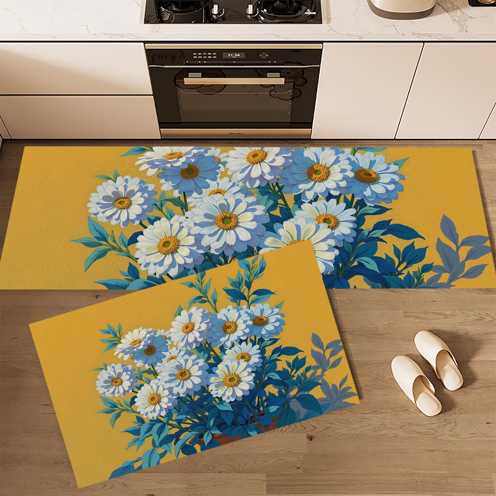 Alfombra de cocina lavable de margaritas para llenar de vida y alegría tu zona de desayuno
