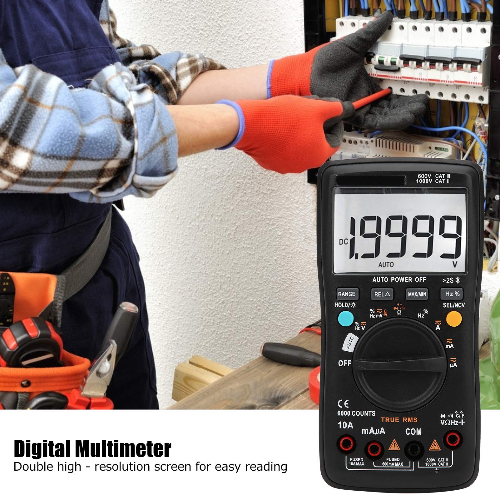 Cocoarm Multímetro Digital Multímetro Digital Inalámbrico con Carcasa de ABS True RMS 6000 Recuentos Registro de Aplicación de Rango Manual Automático para Electricistas Pruebas de CA CC en el Hogar