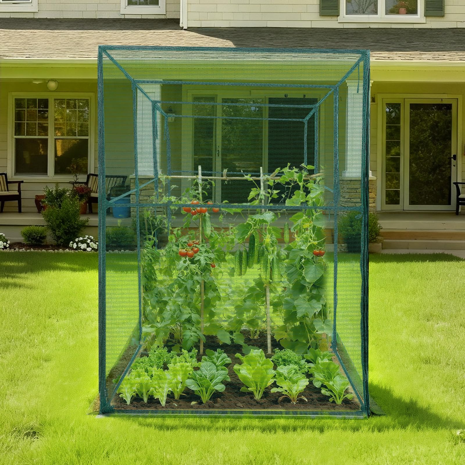 VEVOR Jaula de Cultivo Protectora para Plantas, con Puerta con Cremallera, Resistente al Viento, Cubierta para Bancales Elevados de Exterior, para Jardín, Patio y Césped, 3560 x 1200 x 1940 mm