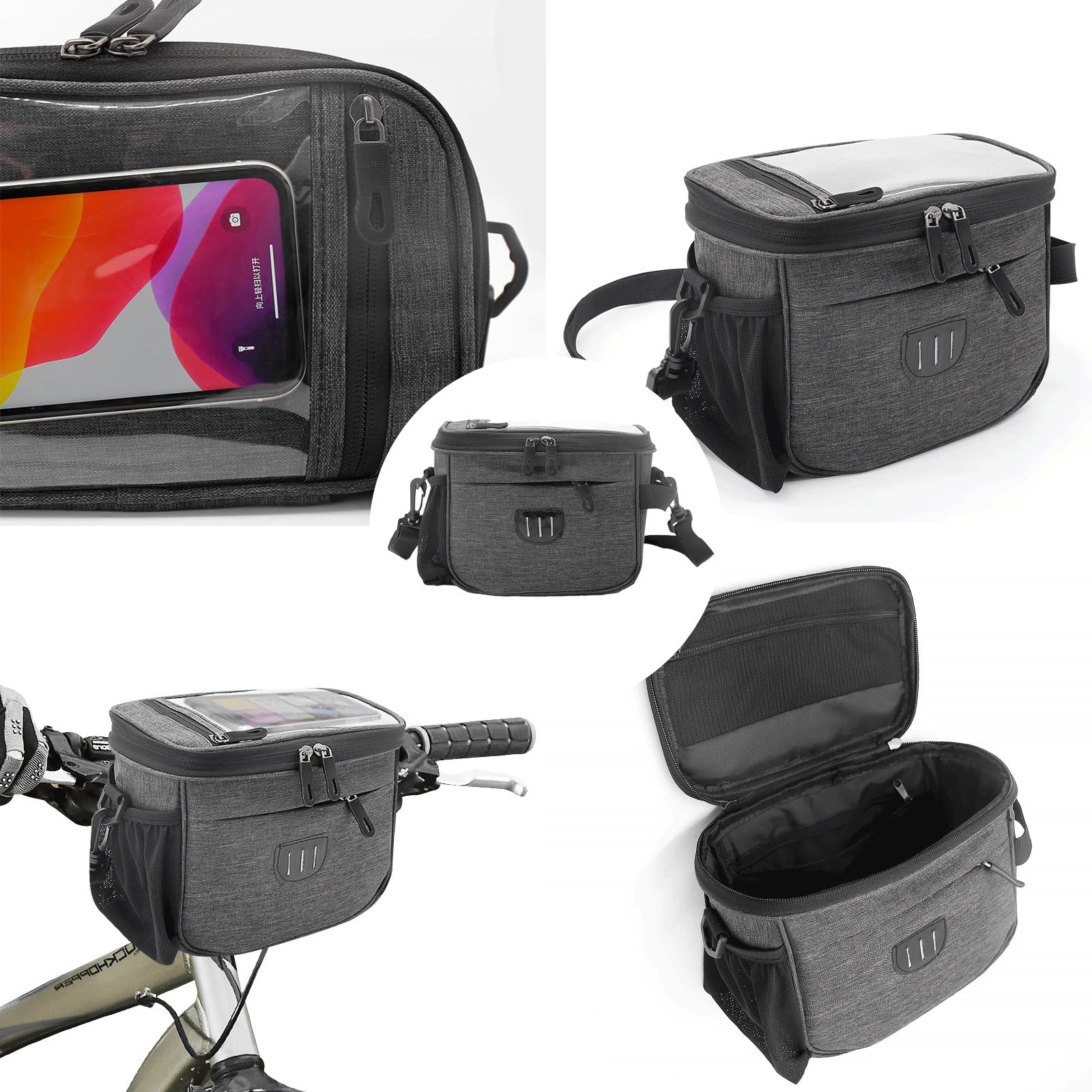 Boxonly Cycling Handlebar Bag, Waterproof Bike Frame Bag, Large Capacity Bicycle Handlebar Bag with Touch Screen Phone Holder - Image 2