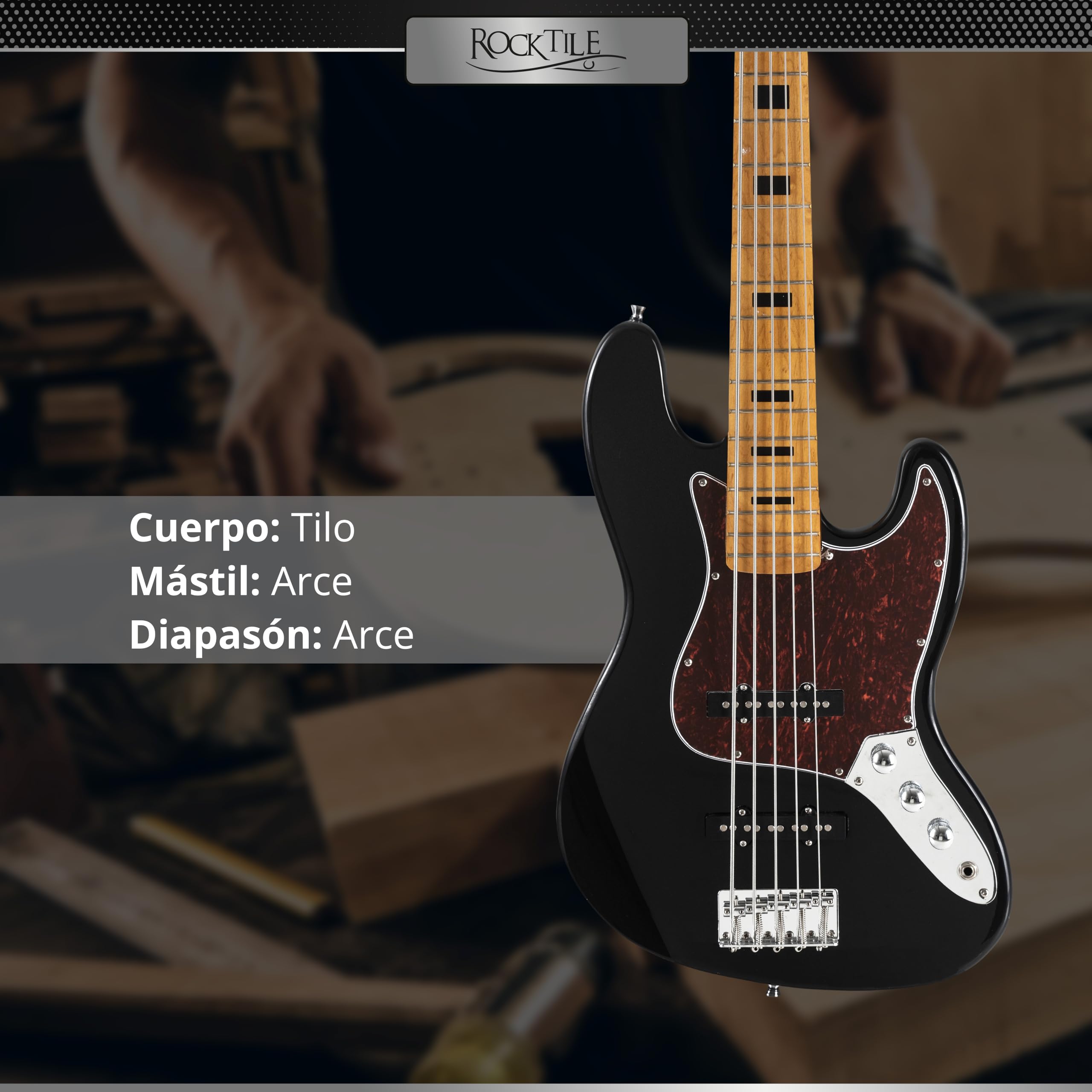 Rocktile Pro JBS50-BK Bajo Eléctrico Negro, General, Modelo: JBS50-BK | Serie: Rocktile Pro, Peso: 4, 24 kg, Número de Cuerdas: 5, Orientación: Diestros, Cuerpo, Forma del Cuerpo: JB-Style, Mástil