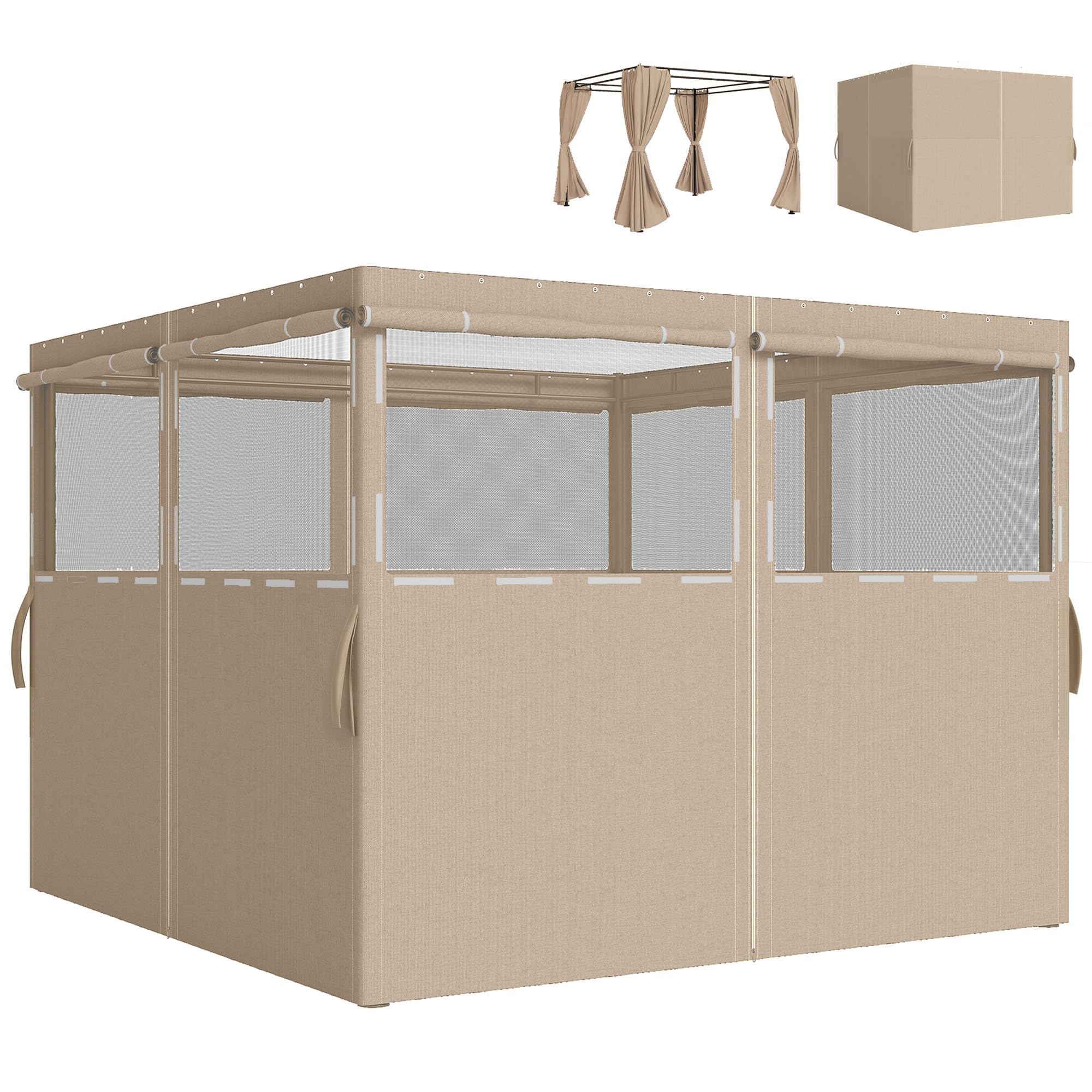 Outsunny Khaki 4 Pack Replacement Gazebo Curtains Privacy Panel For Most 3 X 3 M Gazebo Canopy Pavillion Outdoor Shelter Sidewalls Accessories,
