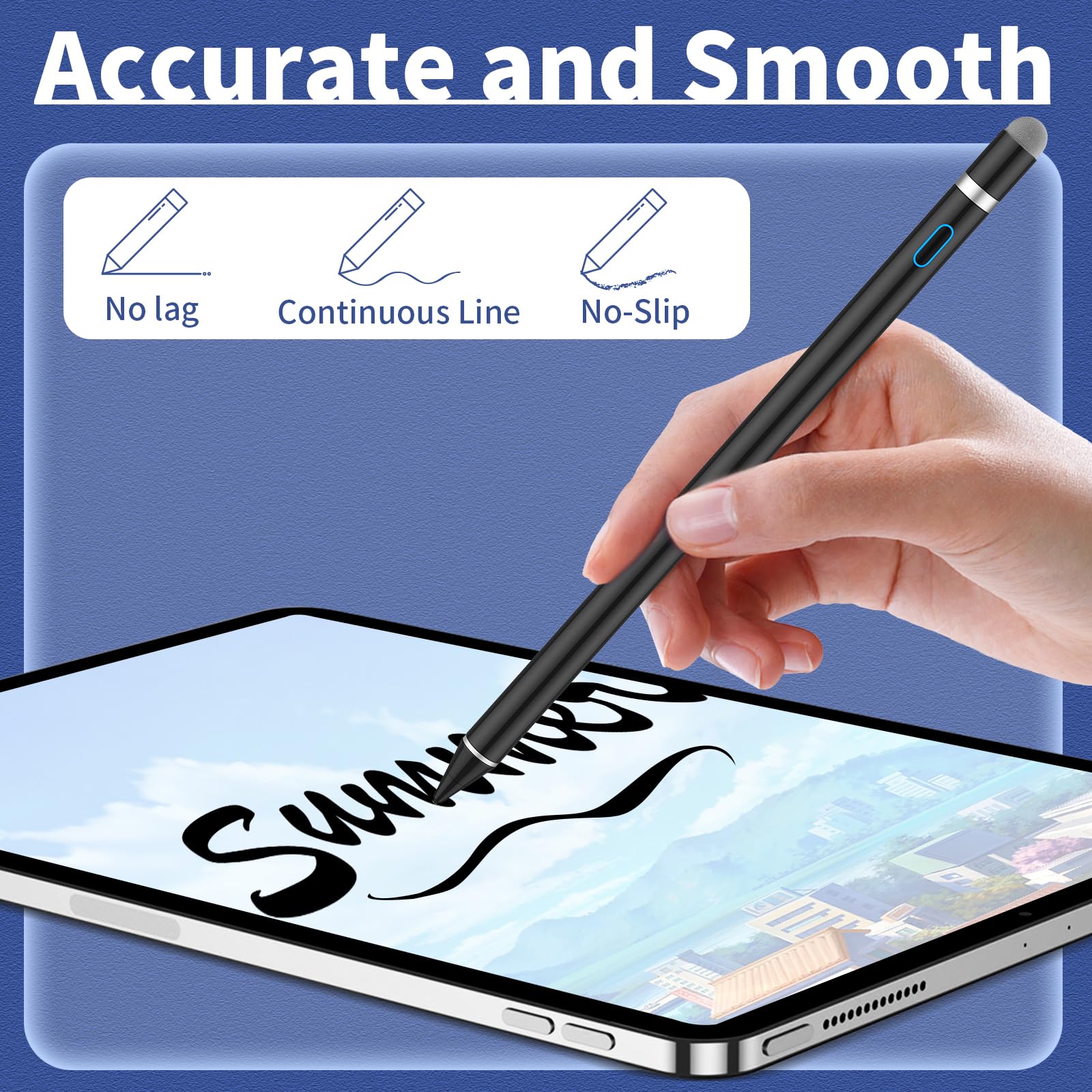 Lápiz capacitivo digital para pantallas táctiles, lápiz activo de punta fina compatible con iPhone, iPad y otras tabletas para dibujar y escribir a mano (negro)