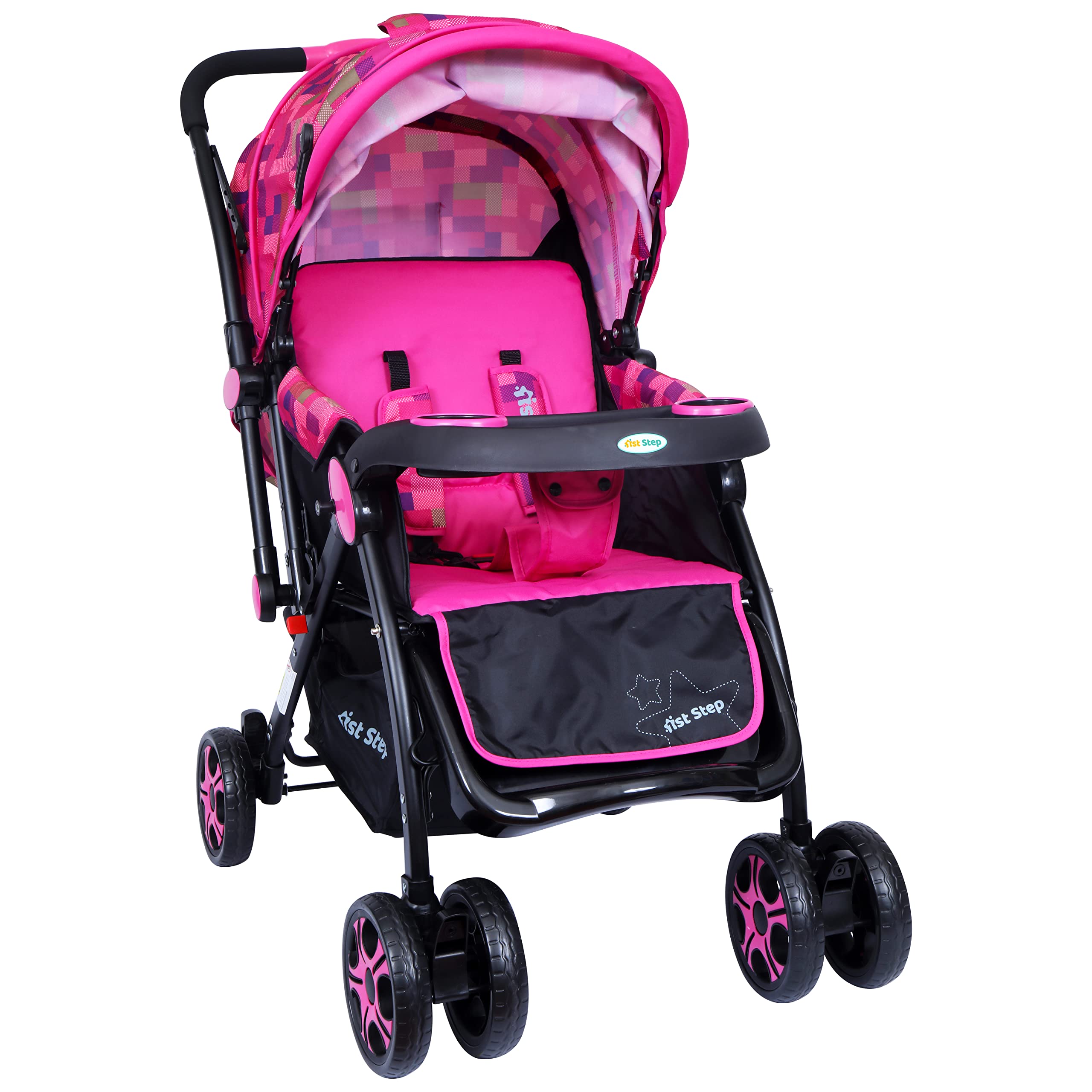 1st Step Grande Baby Stroller with 5 Point Safety Harness and Reversible Handlebar (Pink)-image-24