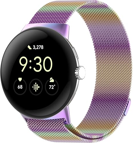 Compatible con correas de reloj inteligente Google Pixel para mujeres y hombres sin huecos correa de metal magnética de acero inoxidable de