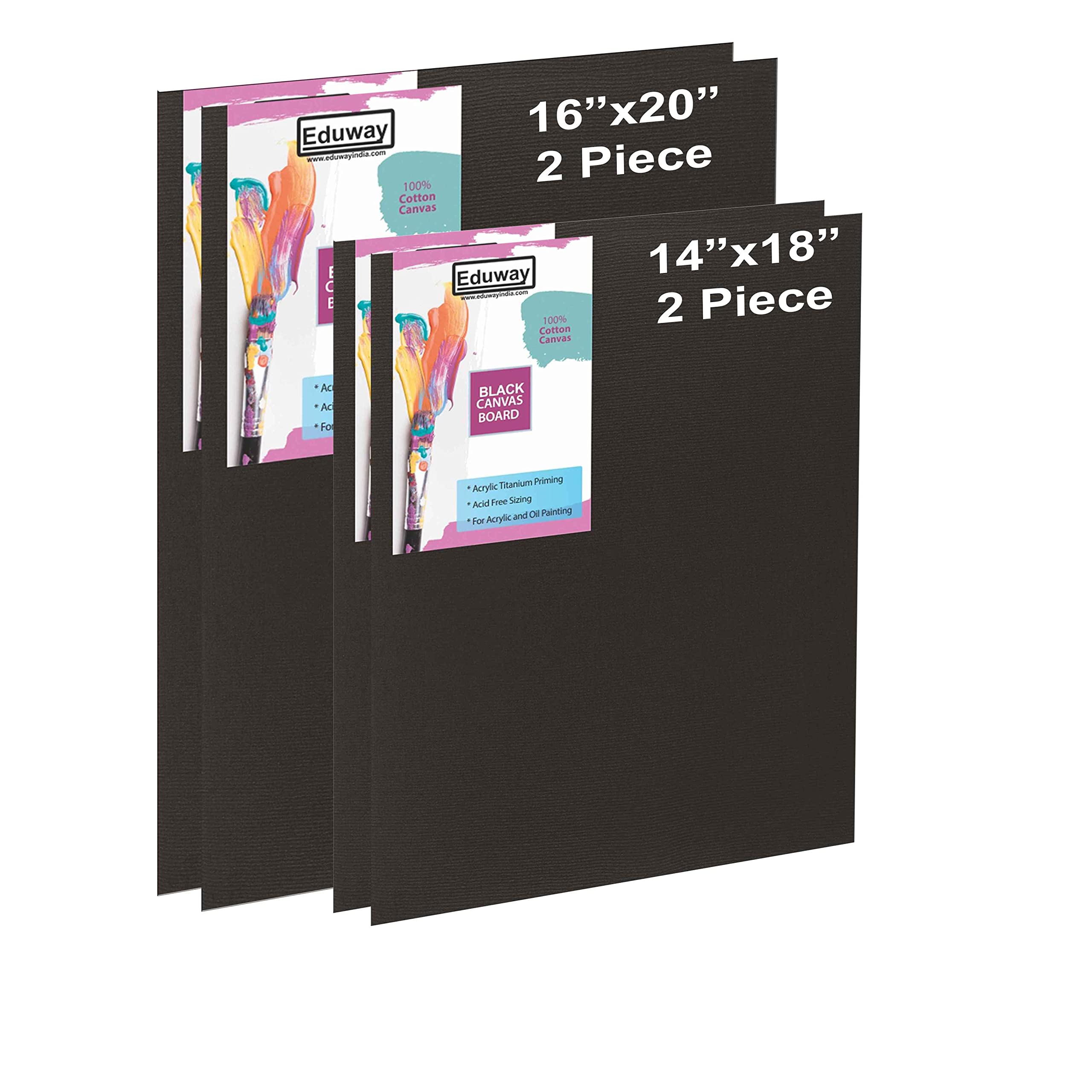 Eduway Płótno bawełniane o średniej ziarnistości, 40,6 x 50,8 cm, 35,6 x 45,7 cm, po 2 sztuki z płytą MDF 4 mm, do malowania, 4 sztuki
