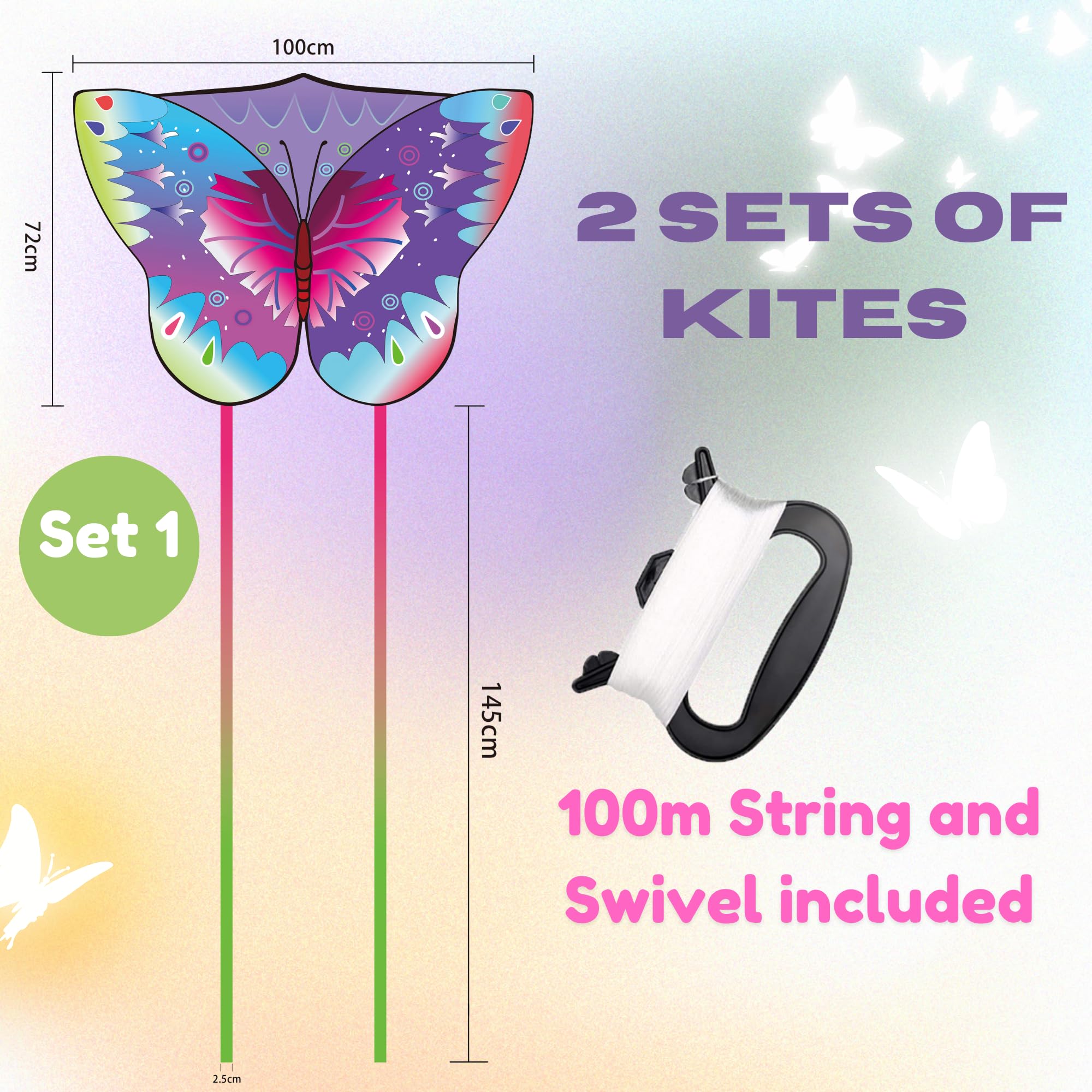 Lubibi Lot de 2 cerfs-volants papillon pour filles, 3 à 6 ans, plastique, multicolore, facile à voler, excellent cadeau