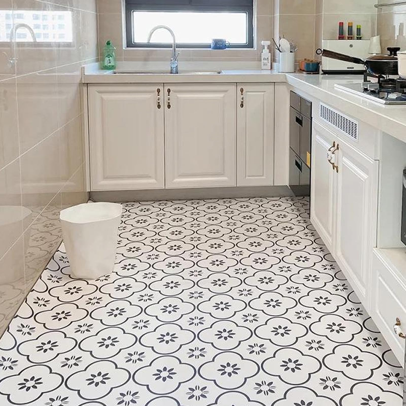 VAODO Kitchen Rug, 80 * 160 CM Cushion Floor Mat, DIY Cutting, Waterproof, Oil Resistant, Anti-Slip PU Standing Mat, for Kitchen, Floor, Office, Sink, Laundry Room, Flowers Sea