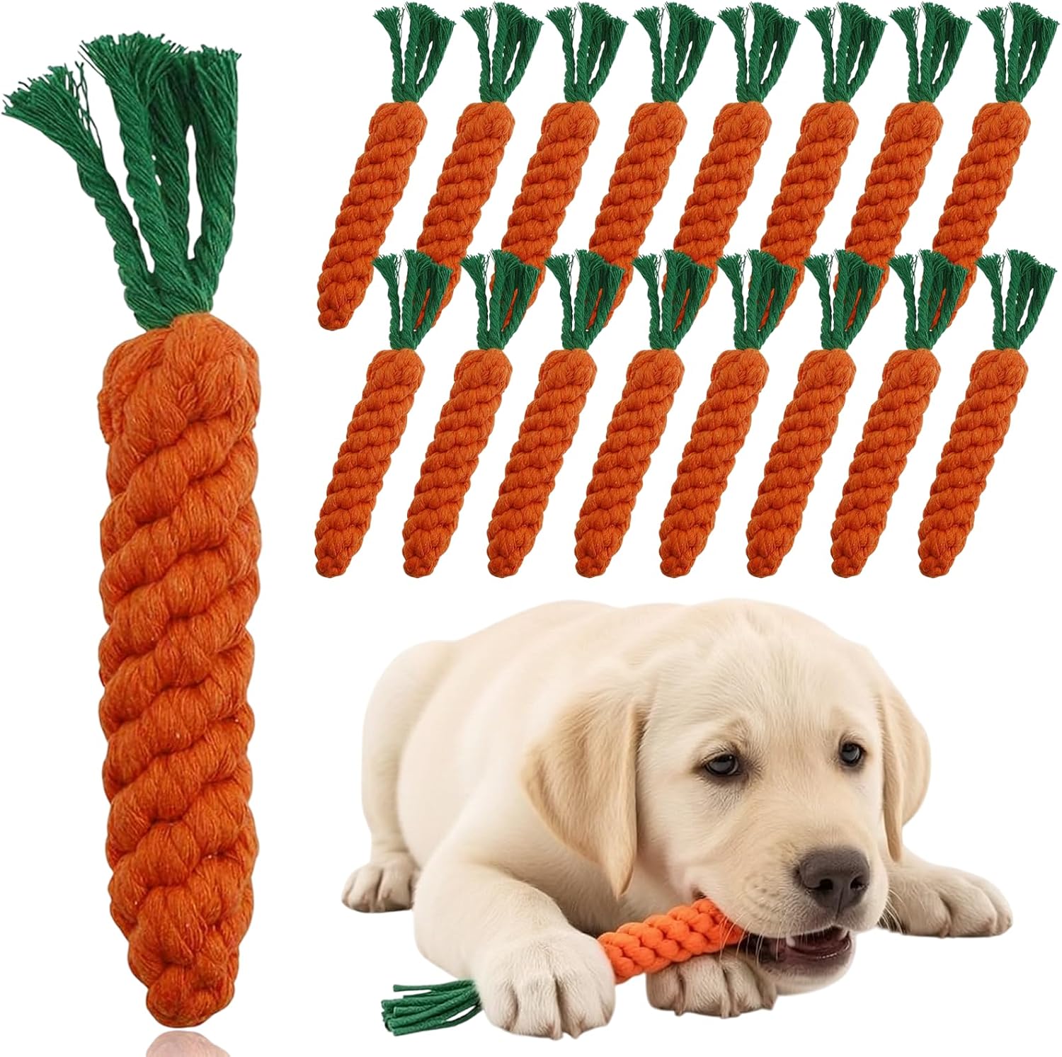 16 Pieces Easter Chew Toys, Carrot Dog Rope Toys, Orange | Woven Pet Chew Set, Dog Chew Treats, for Puppy Small Medium Large Dog Chewing Teething Clean and Training, Durable